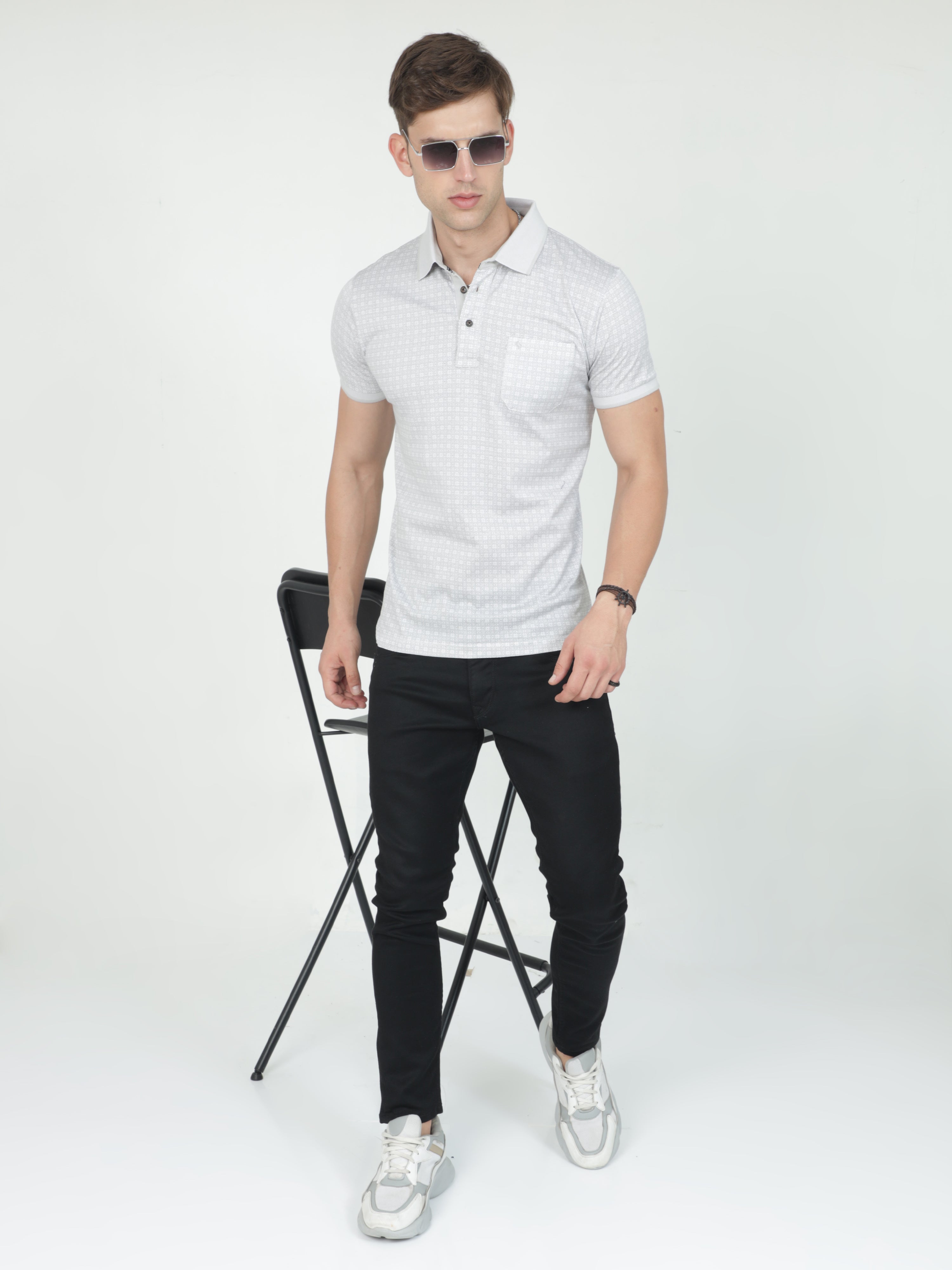 Classic Polo Mens Cotton Half Sleeves Floral Slim Fit Polo Neck Grey Color T-Shirt | Scant - 26 A Sf P