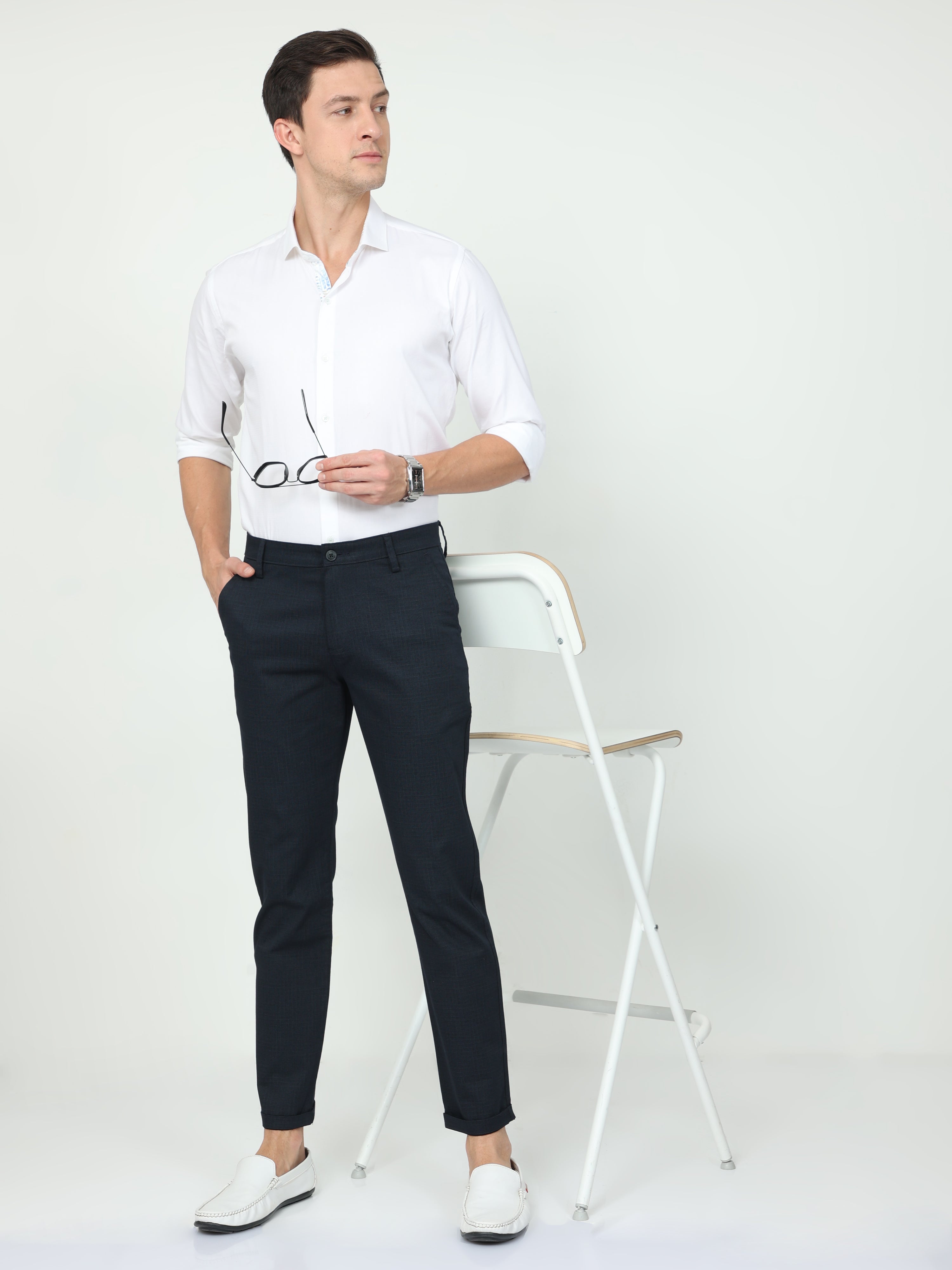 CP BRO Mens Ankle Fit Solid Navy Color Trousers | Tbo2-03 A-Nvy-Af-Ly