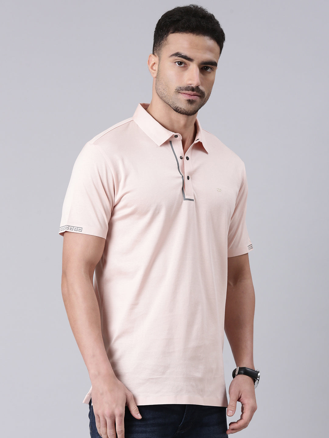 Classic Polo Men's Half Sleeve Lt.Pink Polo Neck Slim Fit Solid Premium Cotton T-Shirt | UNICO - 140 B SF P