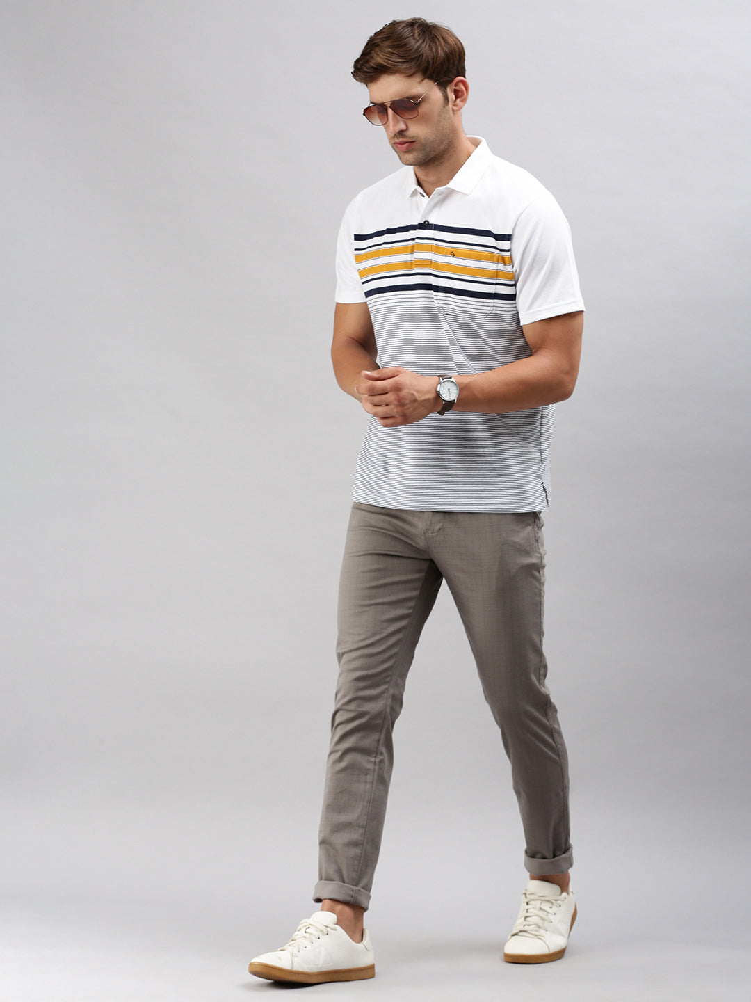 Classic Polo Men's Dark Grey Moderate Fit Checked Casual Trouser | TP2-CL 05 B-GRY-MF-LY