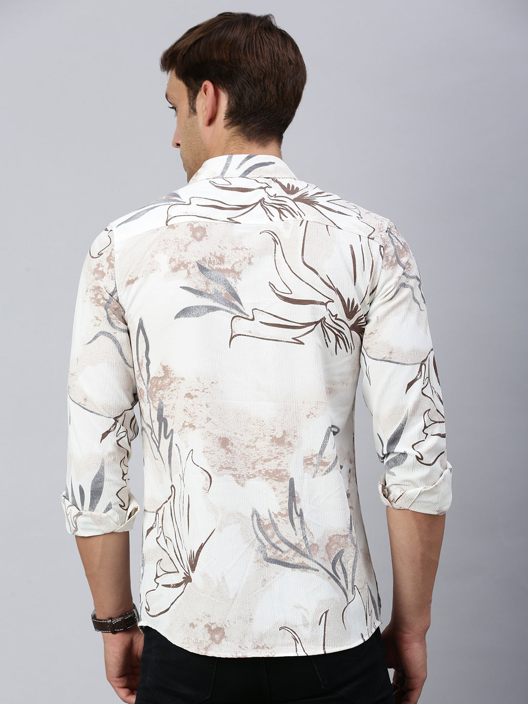 Classic Polo Men's Full Sleeve White/Brown Polo Neck Slim Fit Printed Shirt | SP2-GN-07 B-FS-PRT-BSL