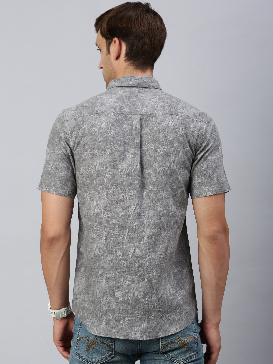 Classic Polo Men's Half Sleeve Charcoal Grey Slim Fit Printed Casual Shirt | SP2-EL-17 A-HS-PRT-SF
