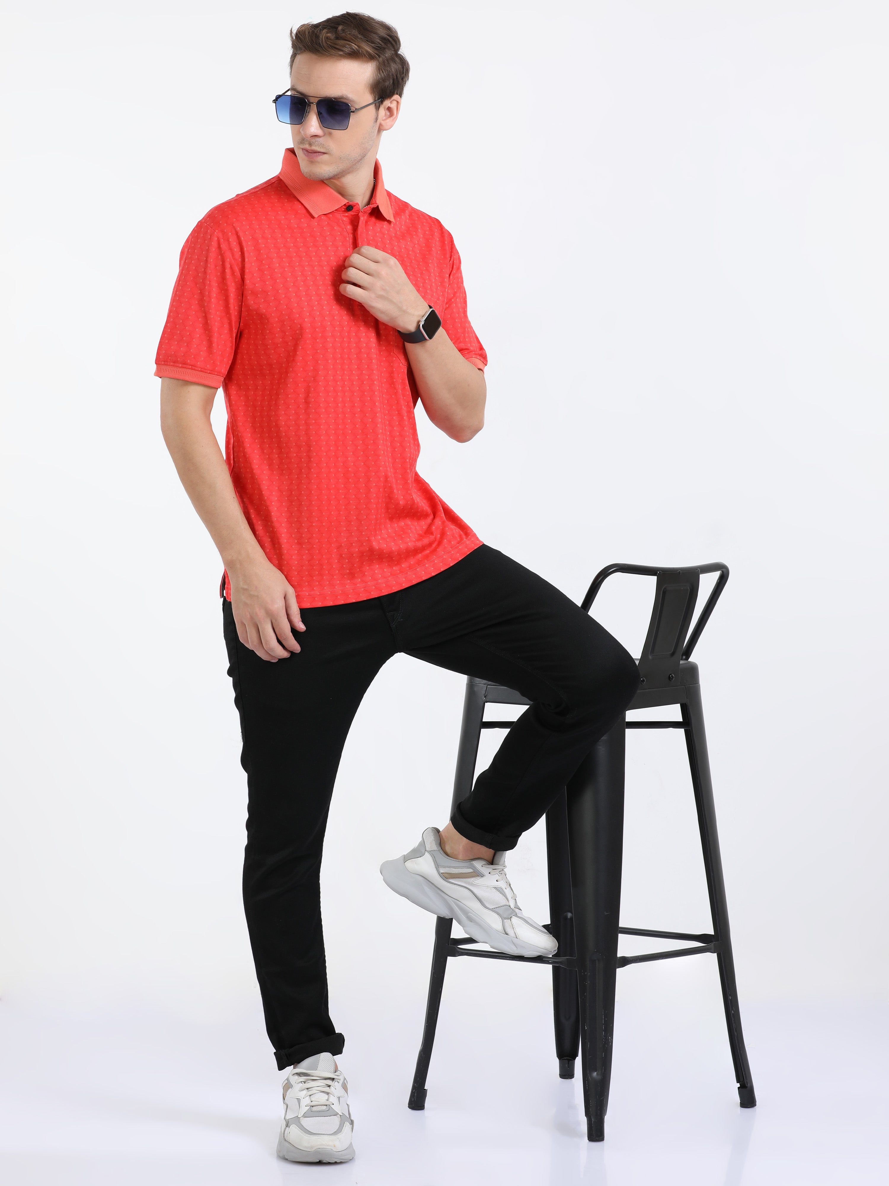 Classic Polo Mens Cotton Half Sleeves Floral Authentic Fit Polo Neck Red Color T-Shirt | Swank - 05 B Af P