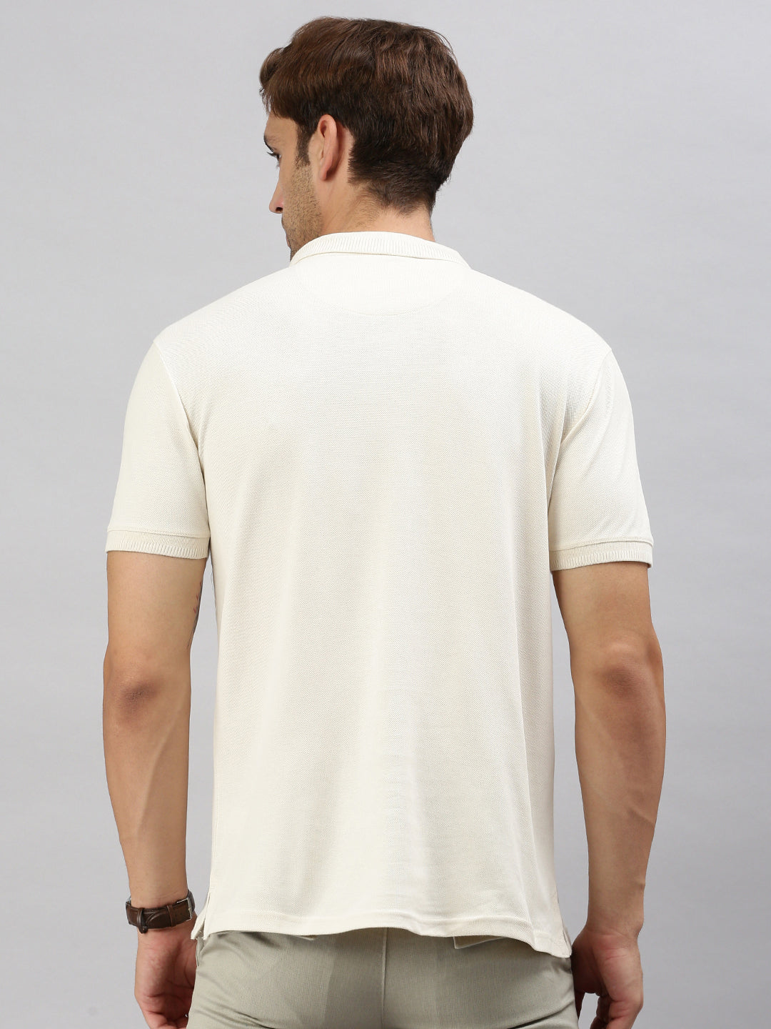 Classic Polo Men's Half Sleeve Cream Polo Neck Slim Fit Solid T-Shirt | ELITE-POLO-23 B SF P