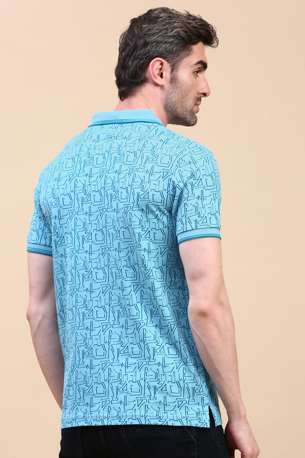 Classic Polo Men's Half Sleeve Blue Polo Neck Slim Fit All Over Print T-Shirt | BEAU - 277 A SF P