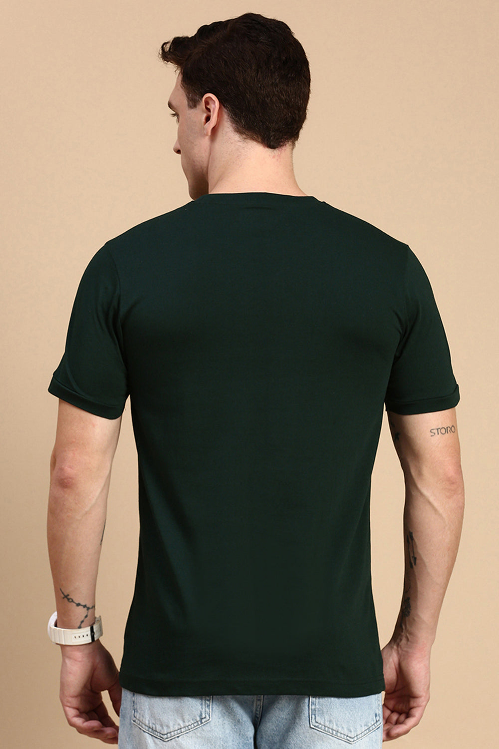 Classic Polo Men's Half Sleeve Dark Green Crew Neck Slim Fit Printed T-Shirt | BALENO - 608 B SF C