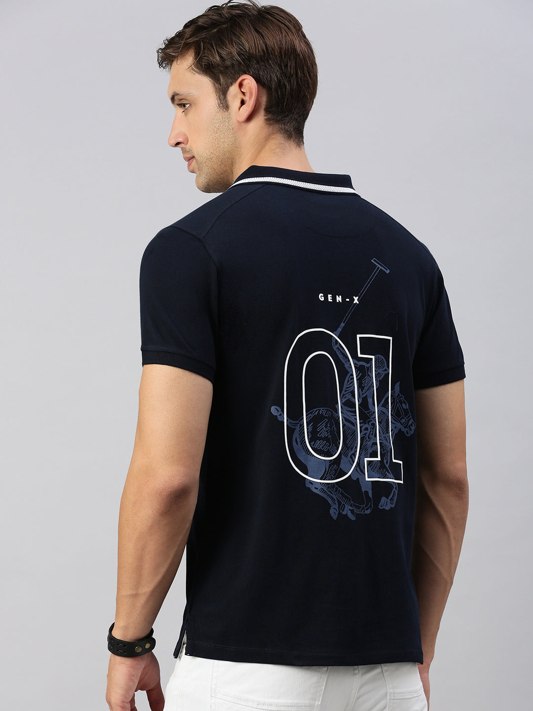 Classic Polo Men's Half Sleeve Navy Blue Polo Neck Slim Fit Solid T-Shirt | GENX-POLO 24 A SF P