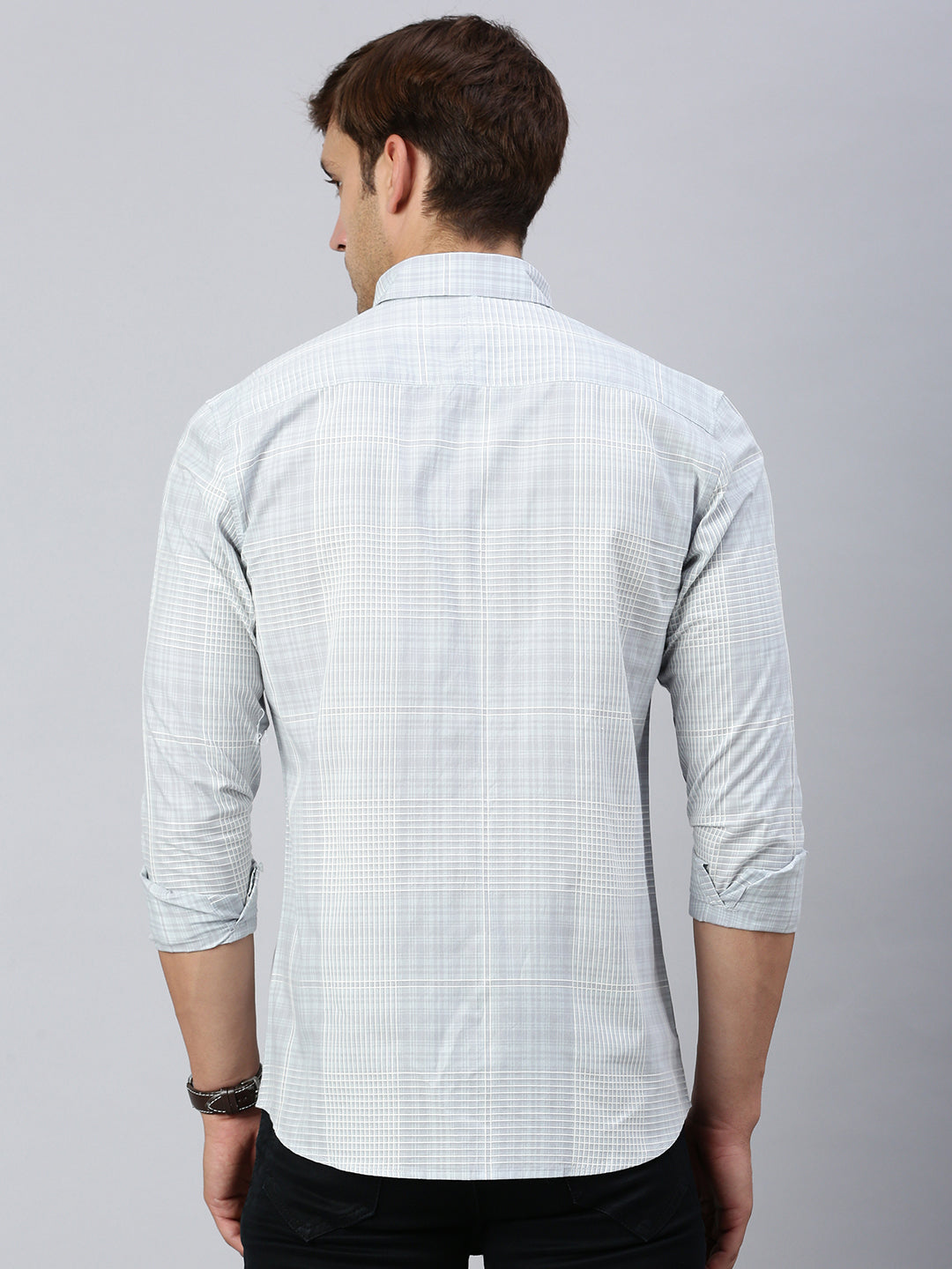 Classic Polo Men's Full Sleeve Grey Polo Neck Slim Fit Checked Shirt | SP2-CL-01 A-FS-CHK-SF