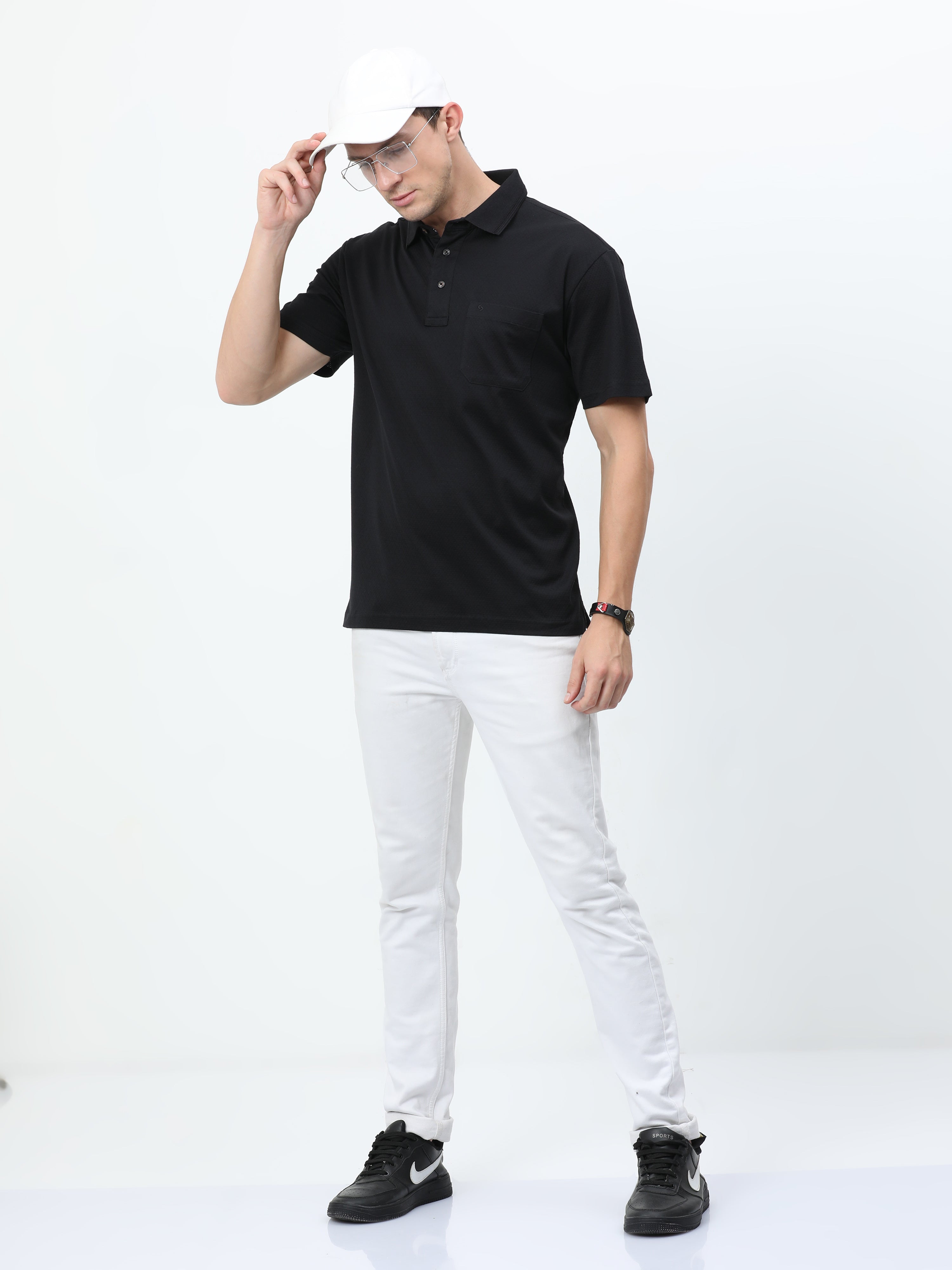 Classic Polo Mens Cotton Half Sleeves Printed Authentic Fit Polo Neck Black Color T-Shirt | Rare - 03 A Af P