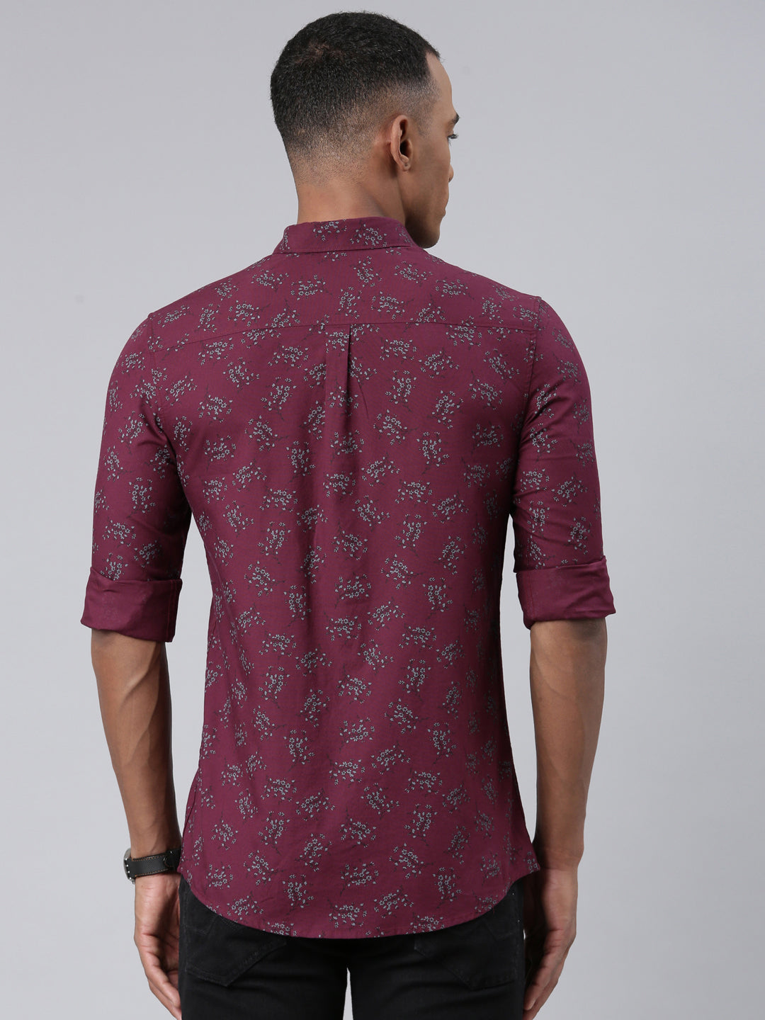 Classic Polo Bro Mens Aop Maroon Polo Neck Woven Slim Fit Shirt | SBP1-19 B-FS-PRT-BSL