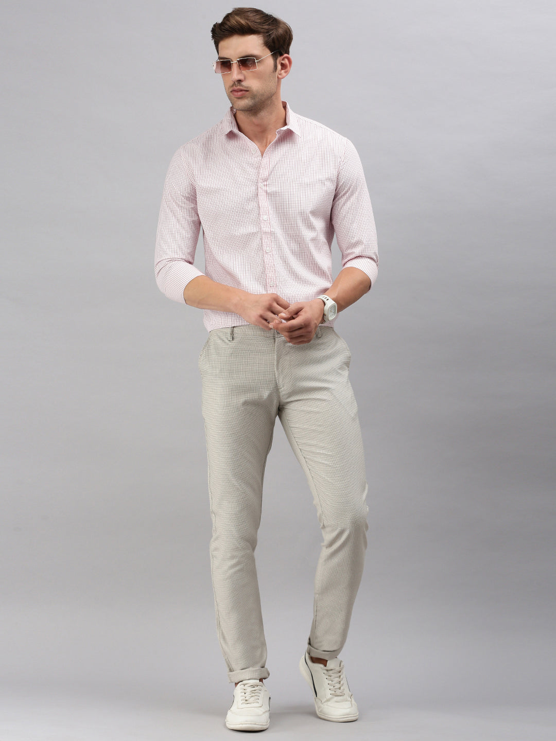 Classic Polo Men's Full Sleeve White/Red Polo Neck Slim Fit Checked Shirt | SP2-EL-09 B-FS-CHK-SF