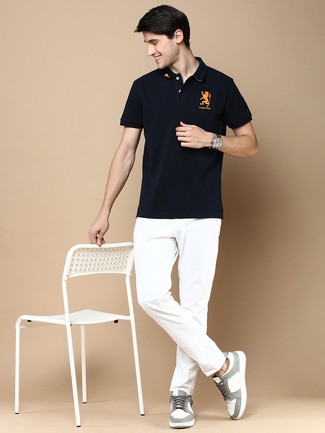 Classic Polo Men's Half Sleeve Black Polo Neck Slim Fit Printed T-Shirt | GENX-POLO 23 A SF P