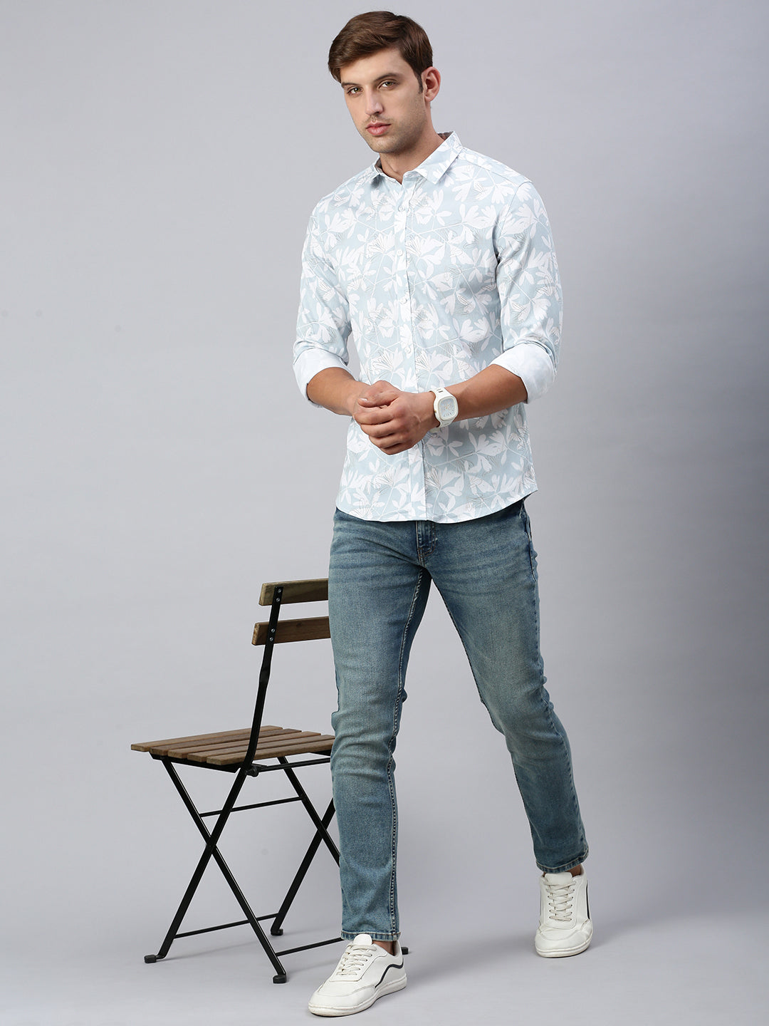Classic Polo Men's Full Sleeve Lt.Green/White Polo Neck Slim Fit Printed Shirt | SP2-GN-05 B-FS-PRT-BSL