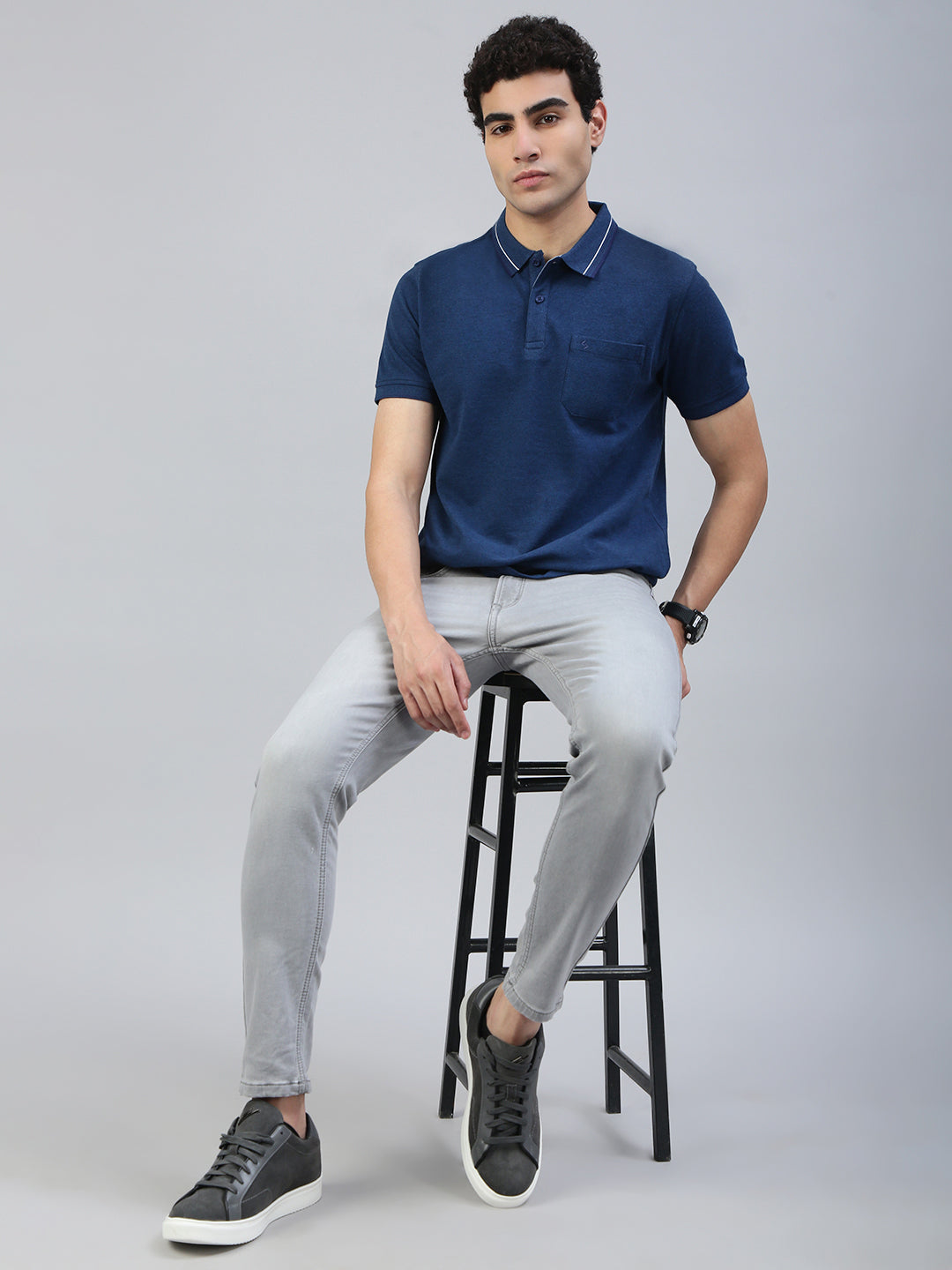 Classic Polo Men's Half Sleeve Navy Blue Polo Neck Slim Fit Solid T-Shirt||TOY-TOZA-NAVY SF P