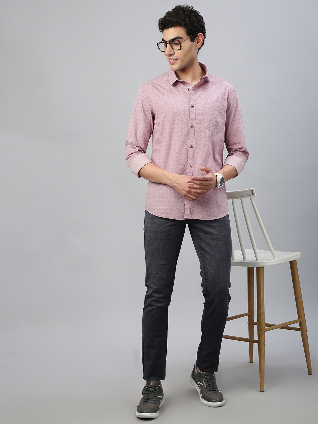 Classic Polo Men's Full Sleeve Lt.Pink Polo Neck Slim Fit All Over Print Shirt||SP2-CL-79 A-FS-PRT-SF