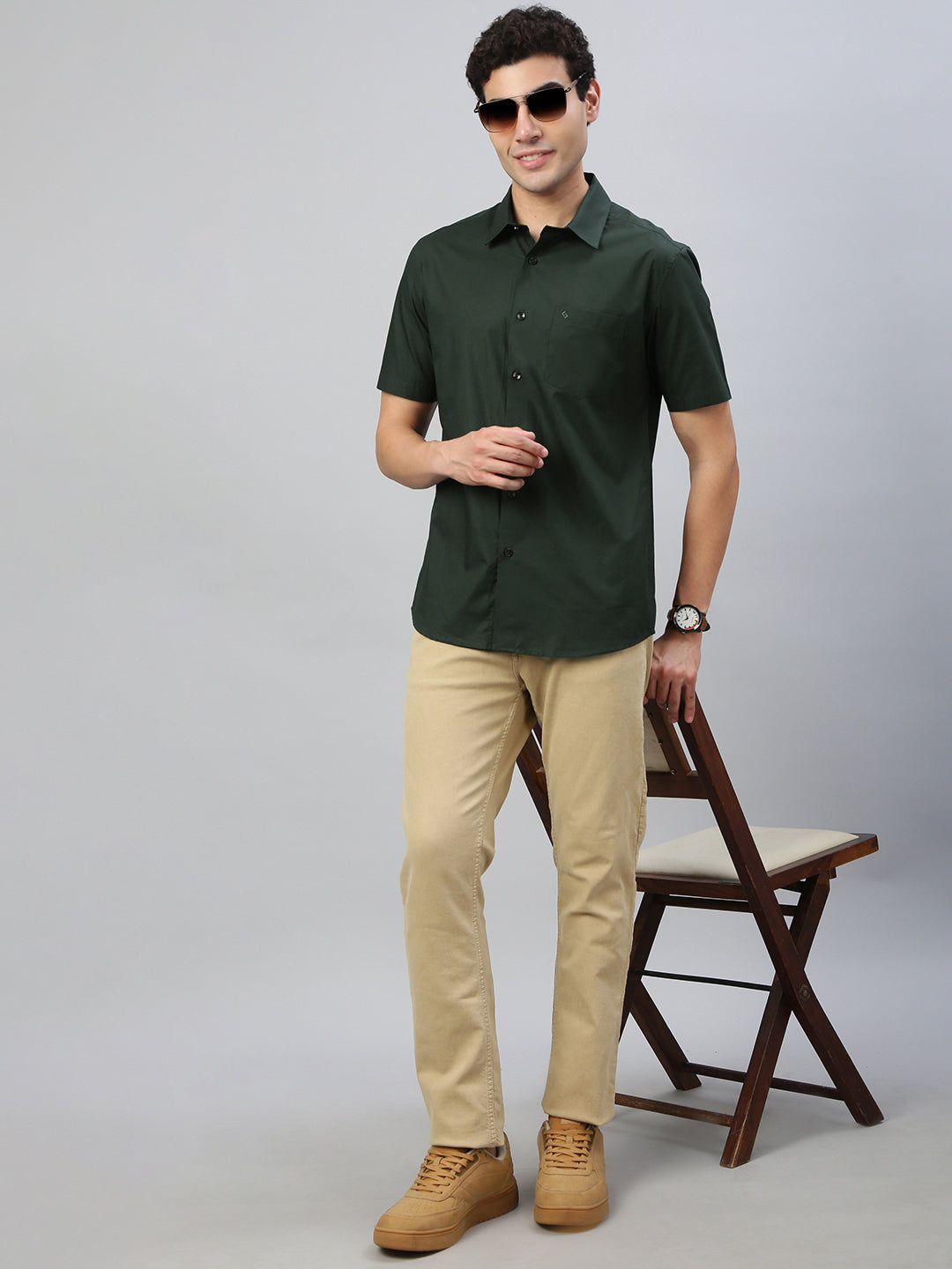 Classic Polo Men's Half Sleeve Olive Green Polo Neck Slim Fit Solid Shirt||DAMASK-SP-I.BLUE SF HS
