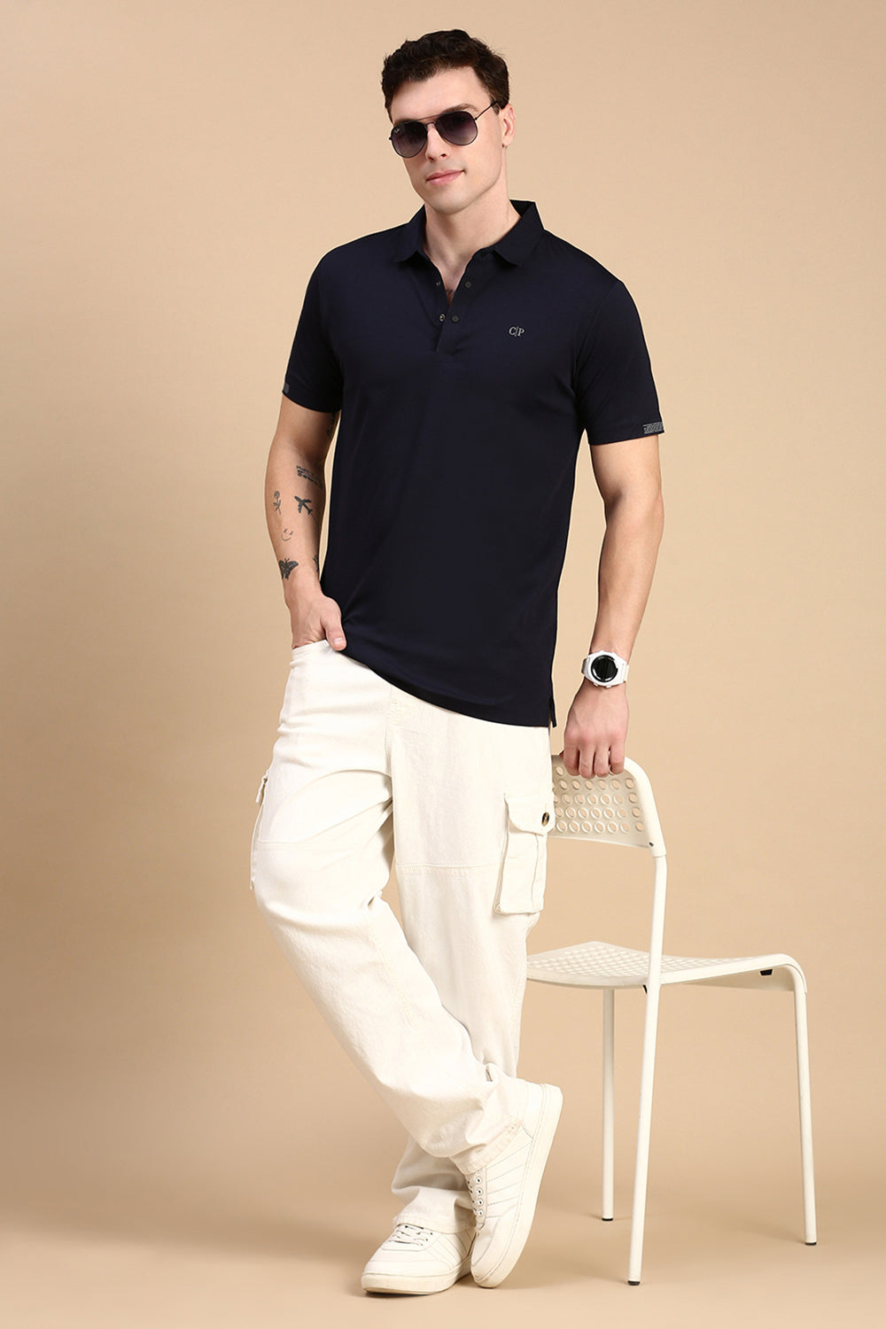 Classic Polo Men's Half Sleeve Navy Polo Neck Slim Fit Solid T-Shirt | UNICO - 129 SF P