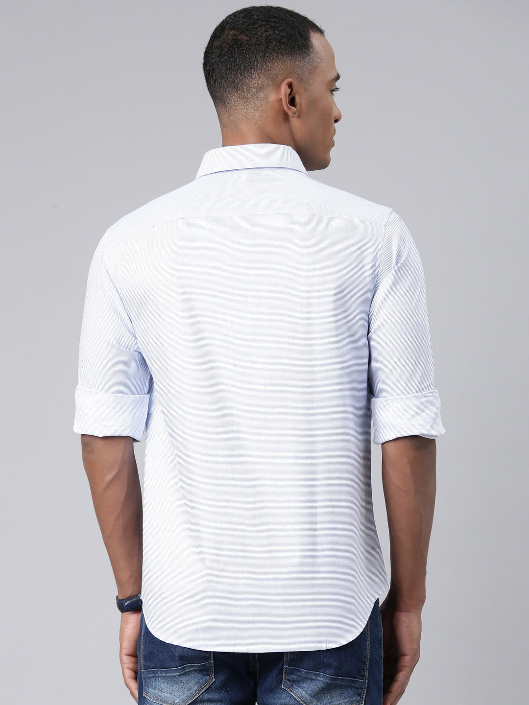 Classic Polo Mens Striped Lt.Blue Polo Neck Woven Slim Fit Shirt | SFRO2-03 C-FS-CHK-SF