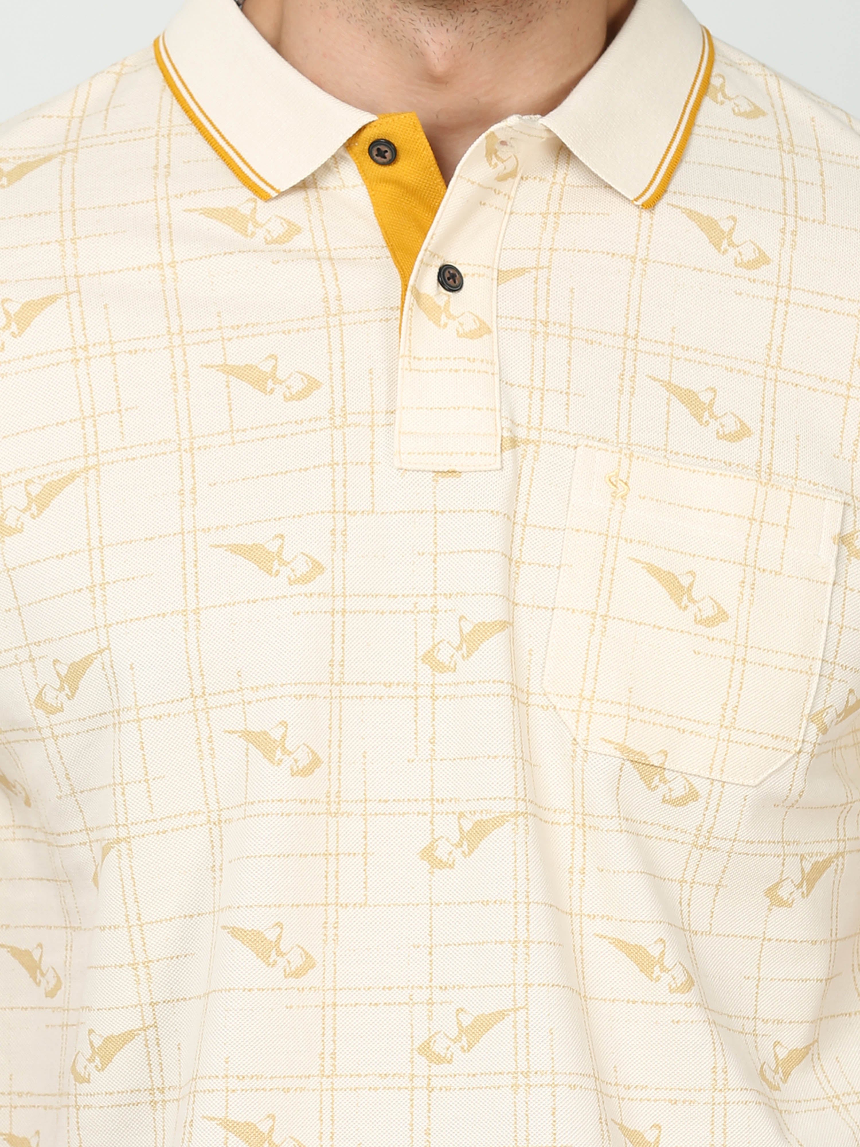 Classic Polo Mens Cotton Half Sleeves Floral Slim Fit Polo Neck Yellow Color T-Shirt | Beau - 224 B Sf P