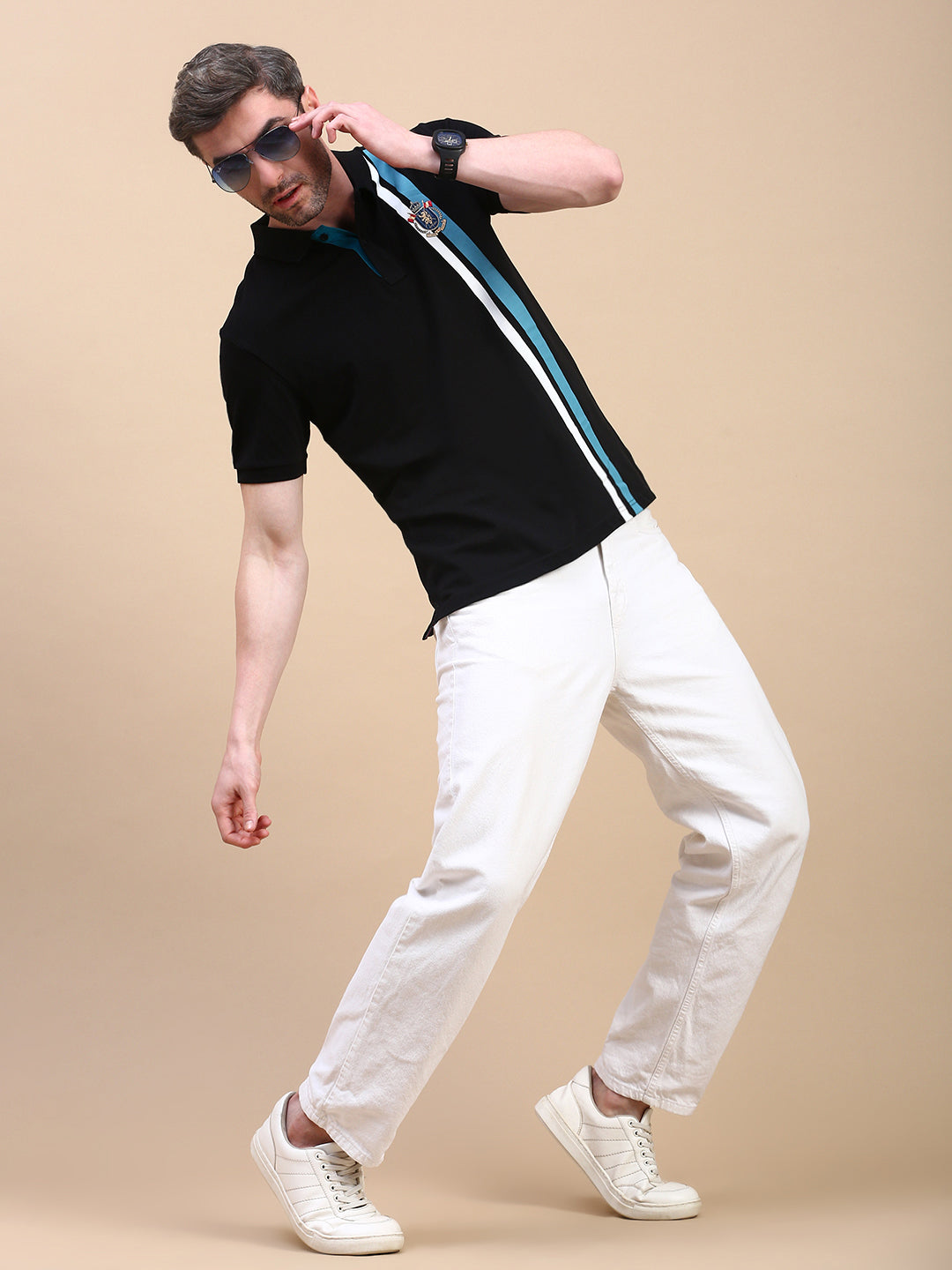 Classic Polo Men's Half Sleeve Black Polo Neck Slim Fit Printed T-Shirt||GENX-POLO 36 A SF P