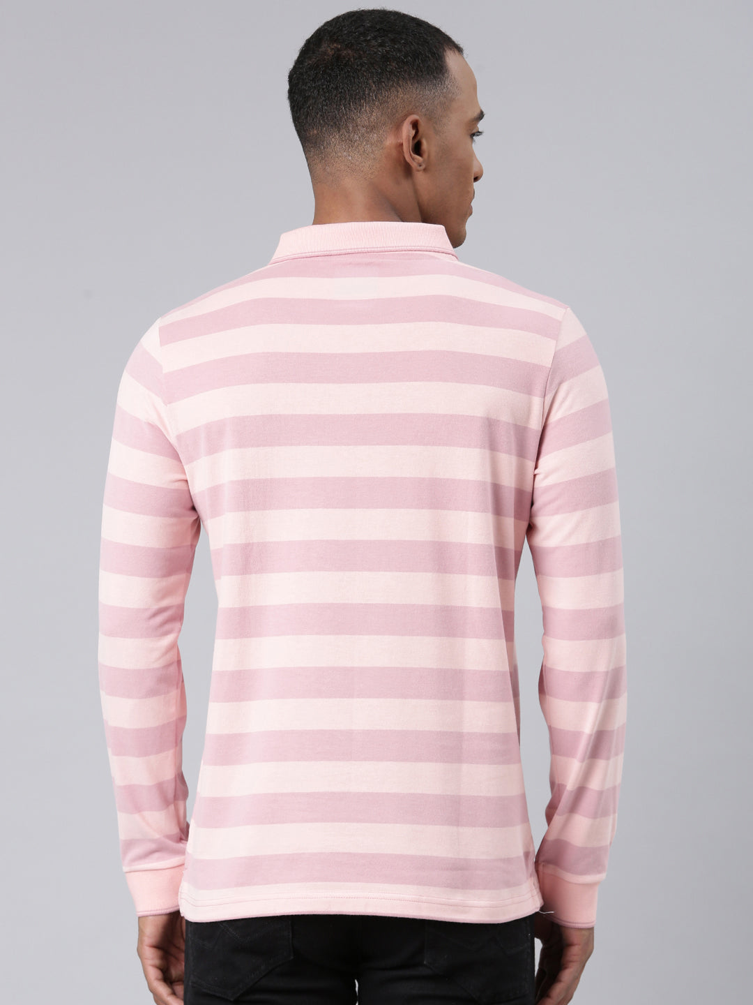 Classic Polo Mens Striped Lt.Orange/Peach Polo Neck Slim Fit T-Shirt | CPEG FS - 308 A SF P