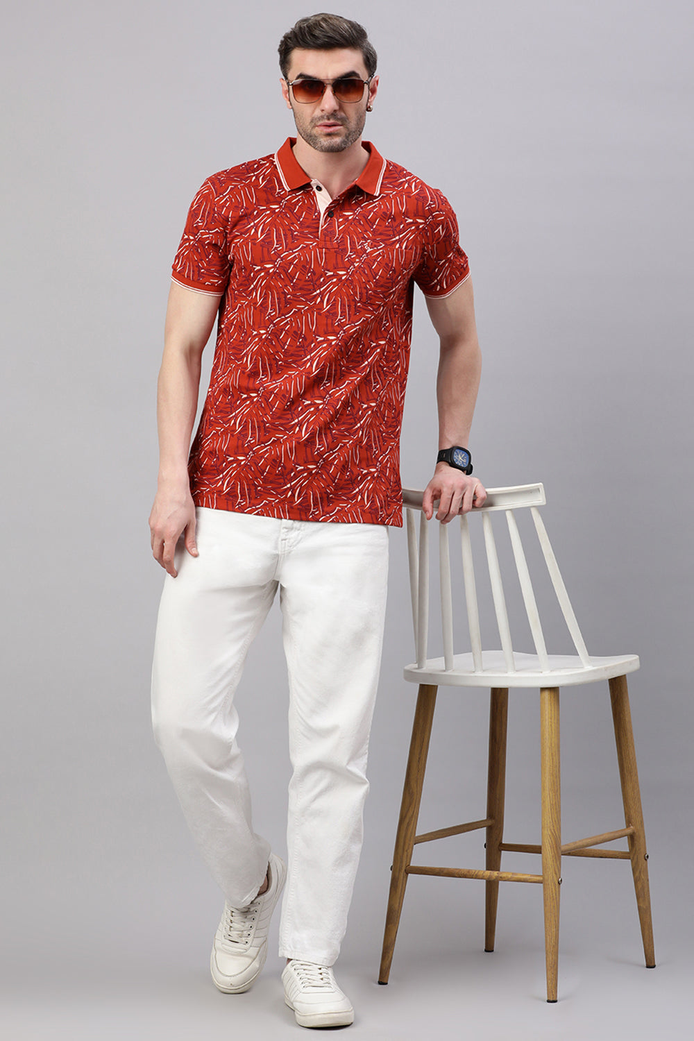 Classic Polo Men's Half Sleeve Rust Polo Neck Slim Fit All Over Print T-Shirt | BEAU - 278 A SF P