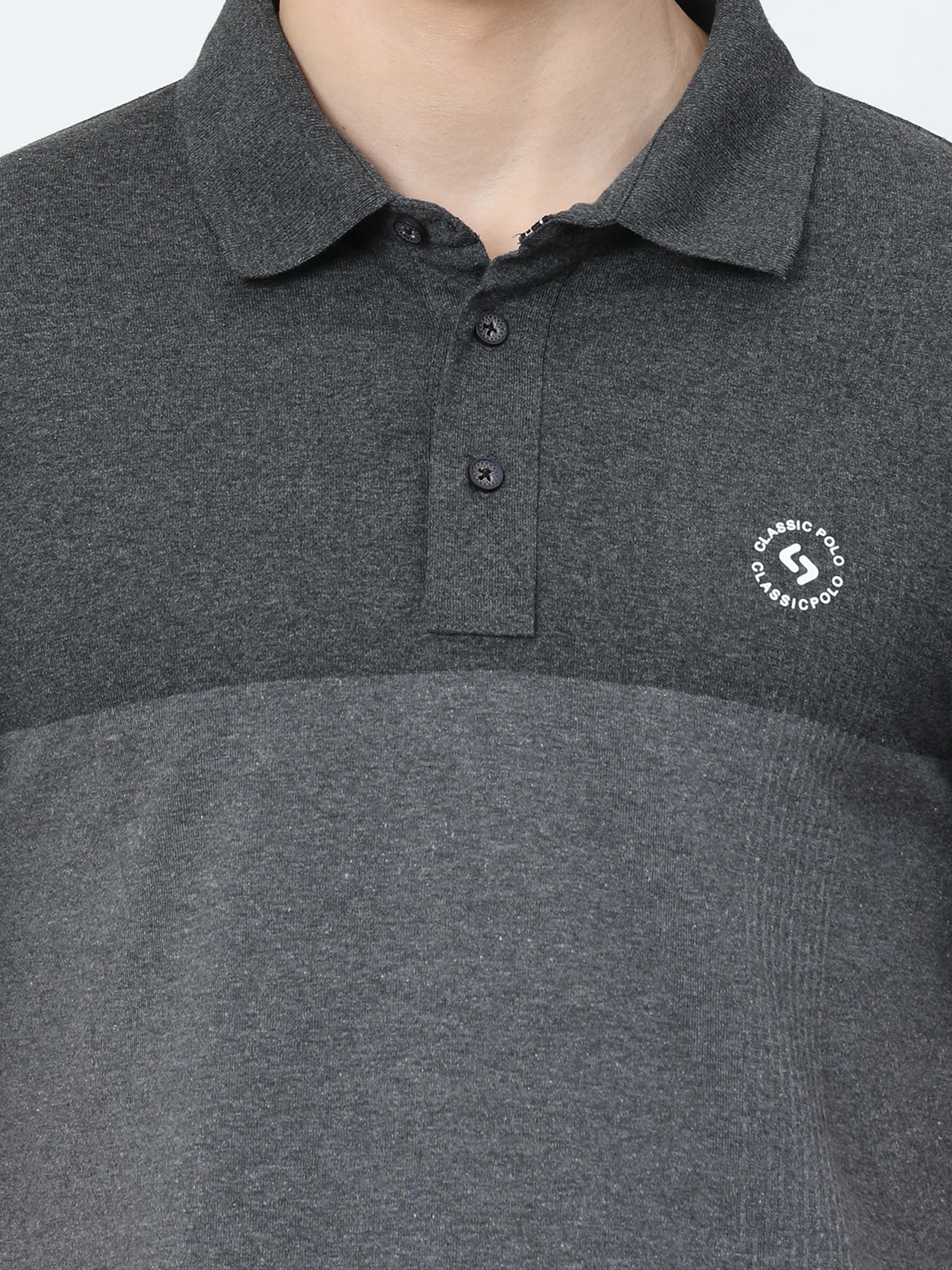 Classic Polo Mens Cotton Half Sleeves Color Blocked Slim Fit Polo Neck Grey Color T-Shirt | Prm - 775 H Sf P