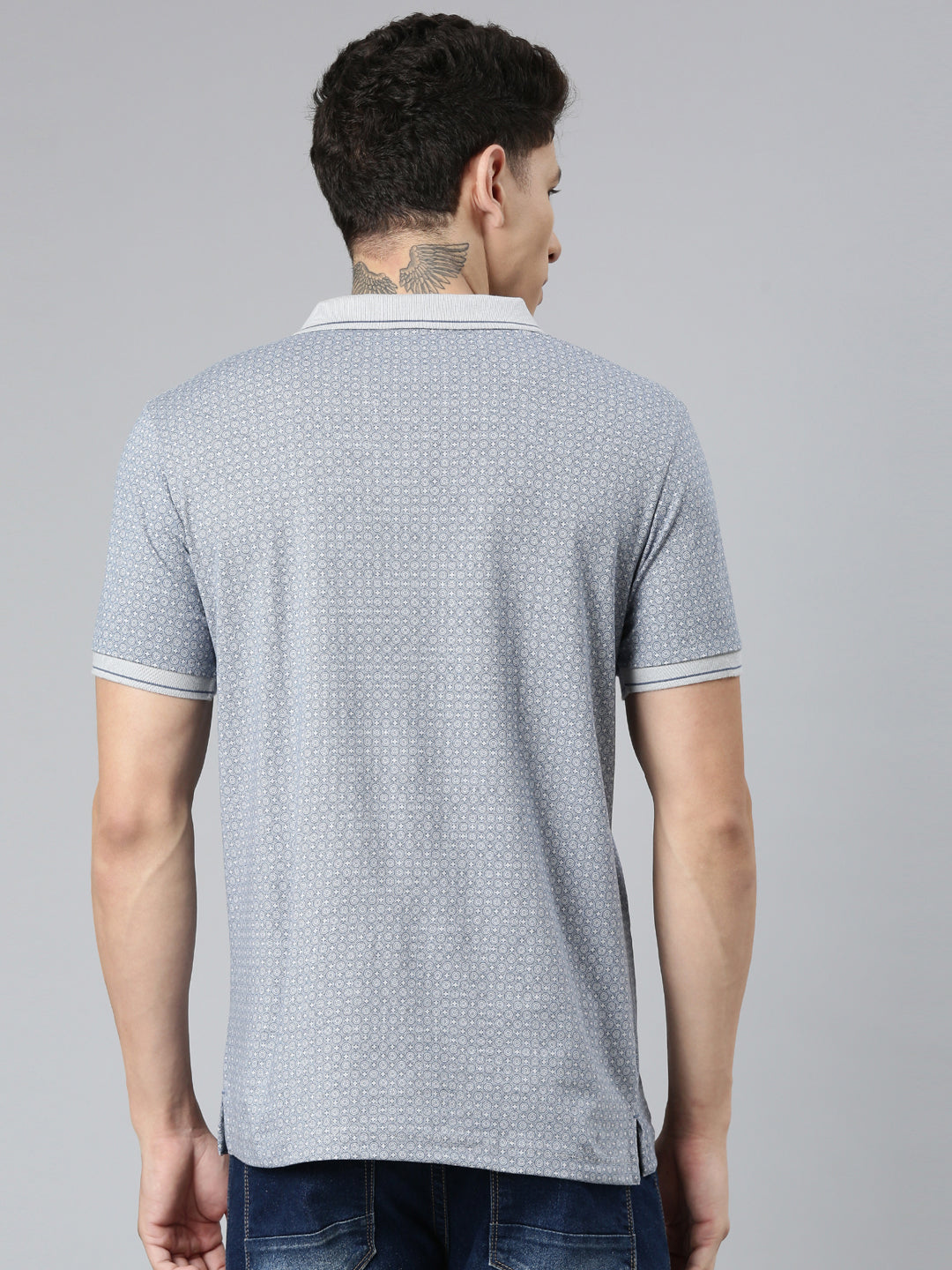 Classic Polo Mens Aop Blue/Grey Polo Neck Slim Fit T-Shirt | BELLO - 264 A SF P