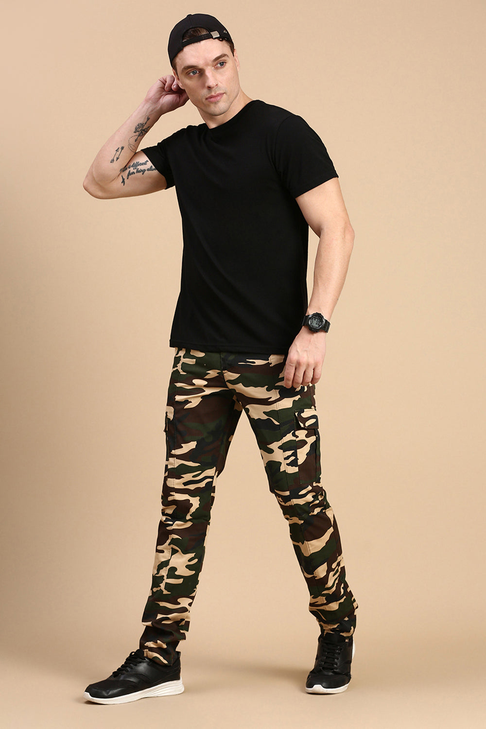 Classic Polo Men's Camoflague Slim Fit All Over Print Cargo Trouser | CPCRG-CL-01 A-GRN-CRF-LY