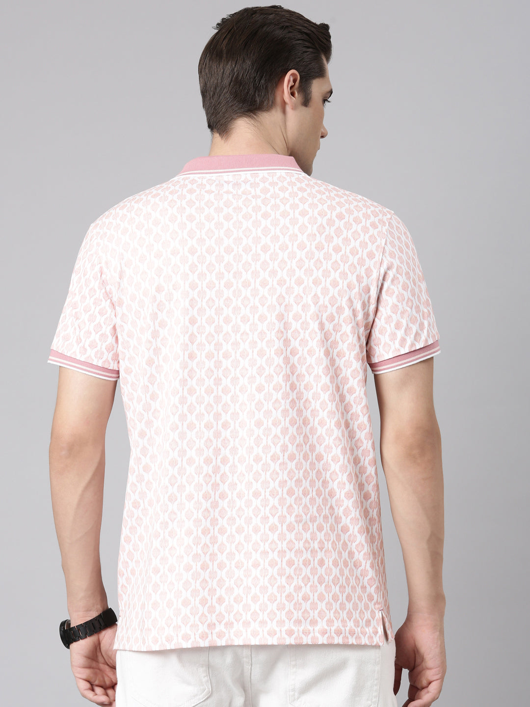Classic Polo Men's Polo Neck Cotton White/Lt.Pink Slim Fit Printed T-Shirt | BELLO-287 B SF P