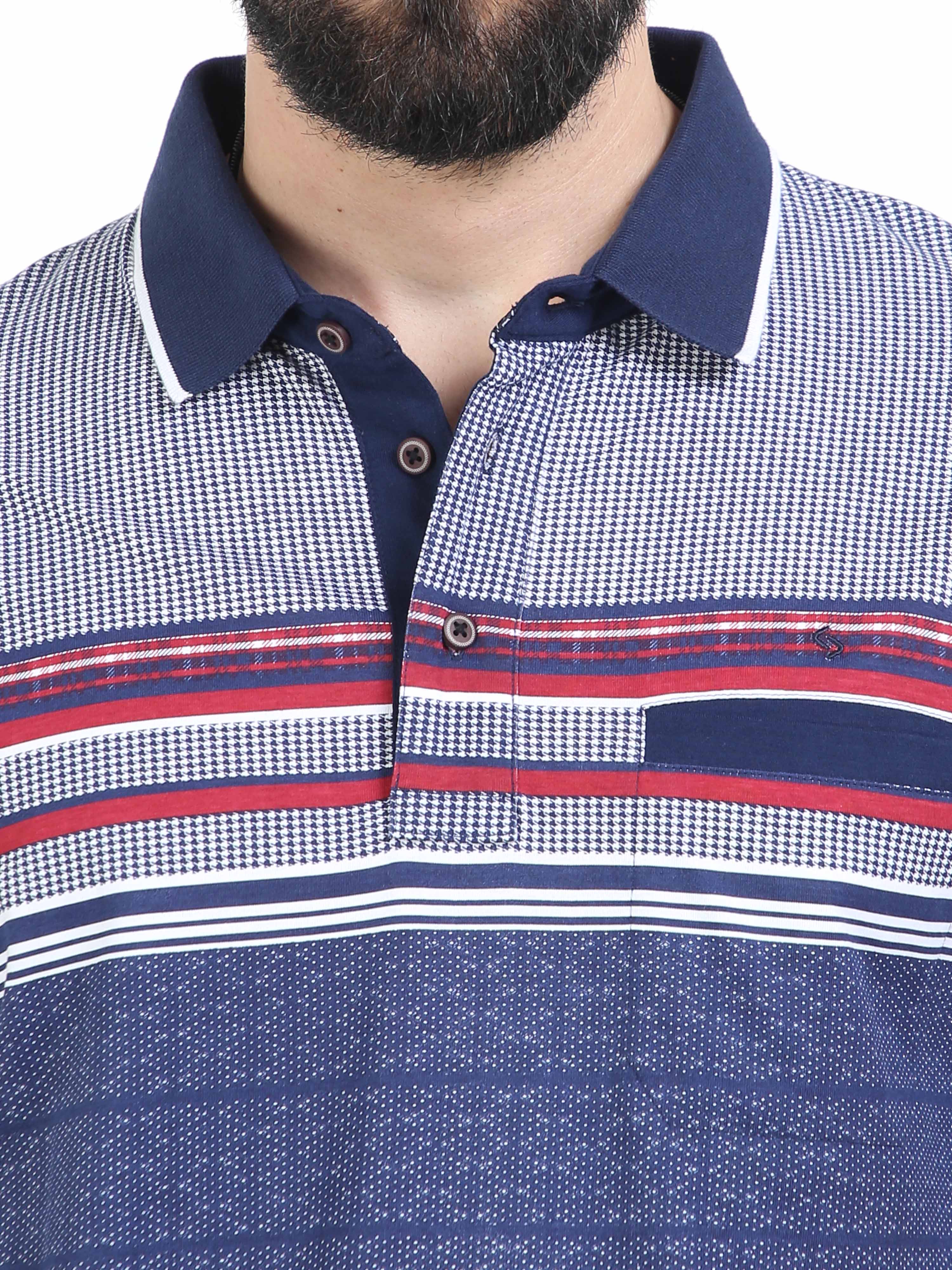 Classic Polo Mens Pure Cotton Half Sleeves Striped Authentic Fit Polo Neck Navy Blue Color T-Shirt | Carve Polo - 21 A Af P