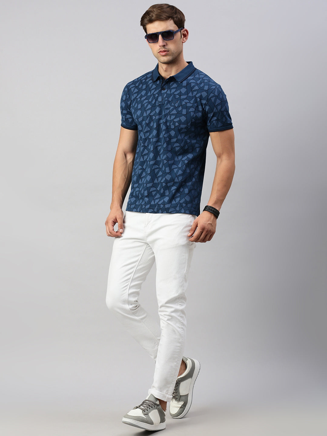 Classic Polo Men's Printed Navy Cotton Slim Fit Half Sleeve T-Shirt | BEAU - 260 A SF P