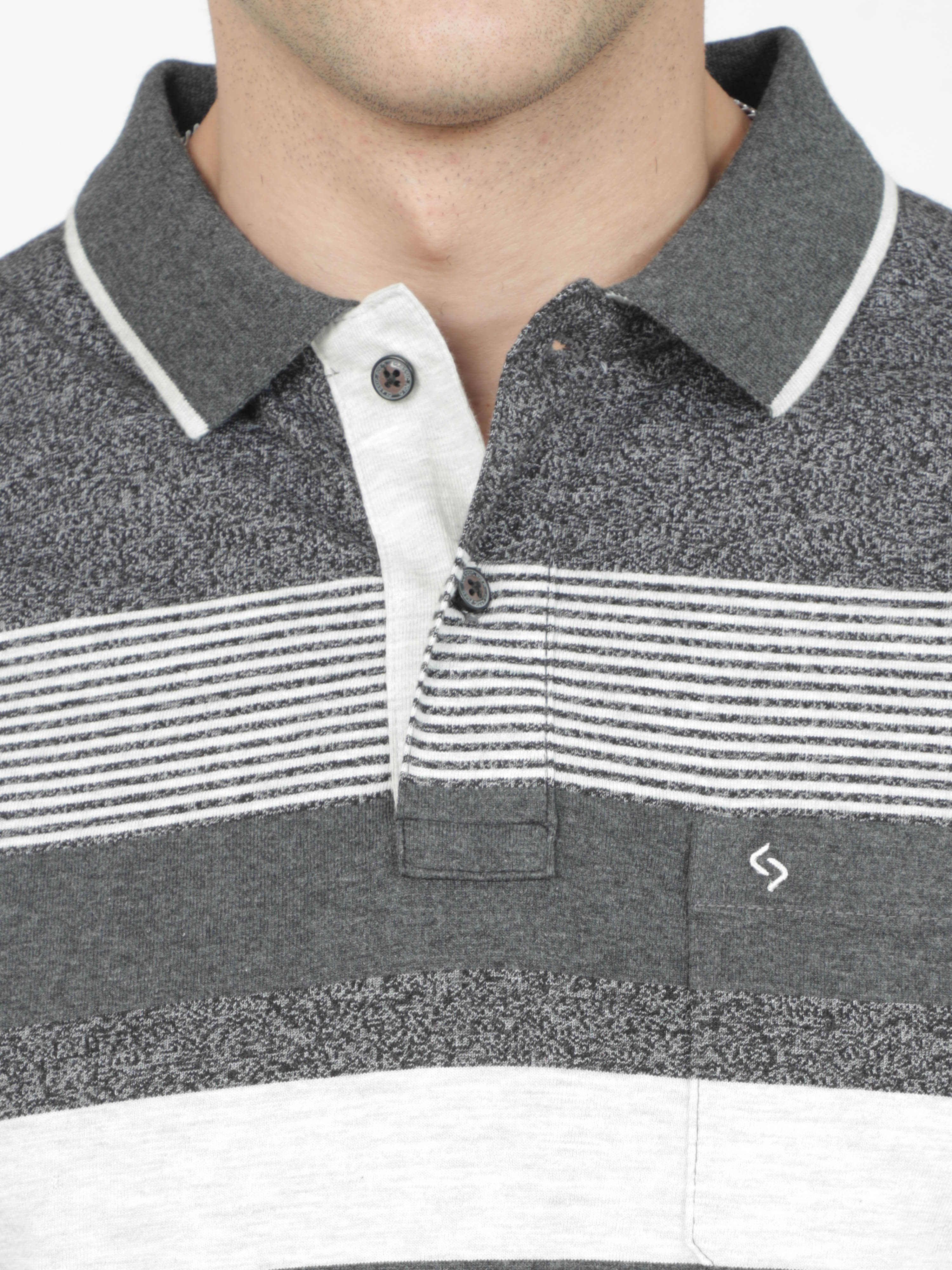 Classic Polo Mens Cotton Half Sleeves Striped Authentic Fit Polo Neck Grey Color T-Shirt | Mel - 245 B Af P