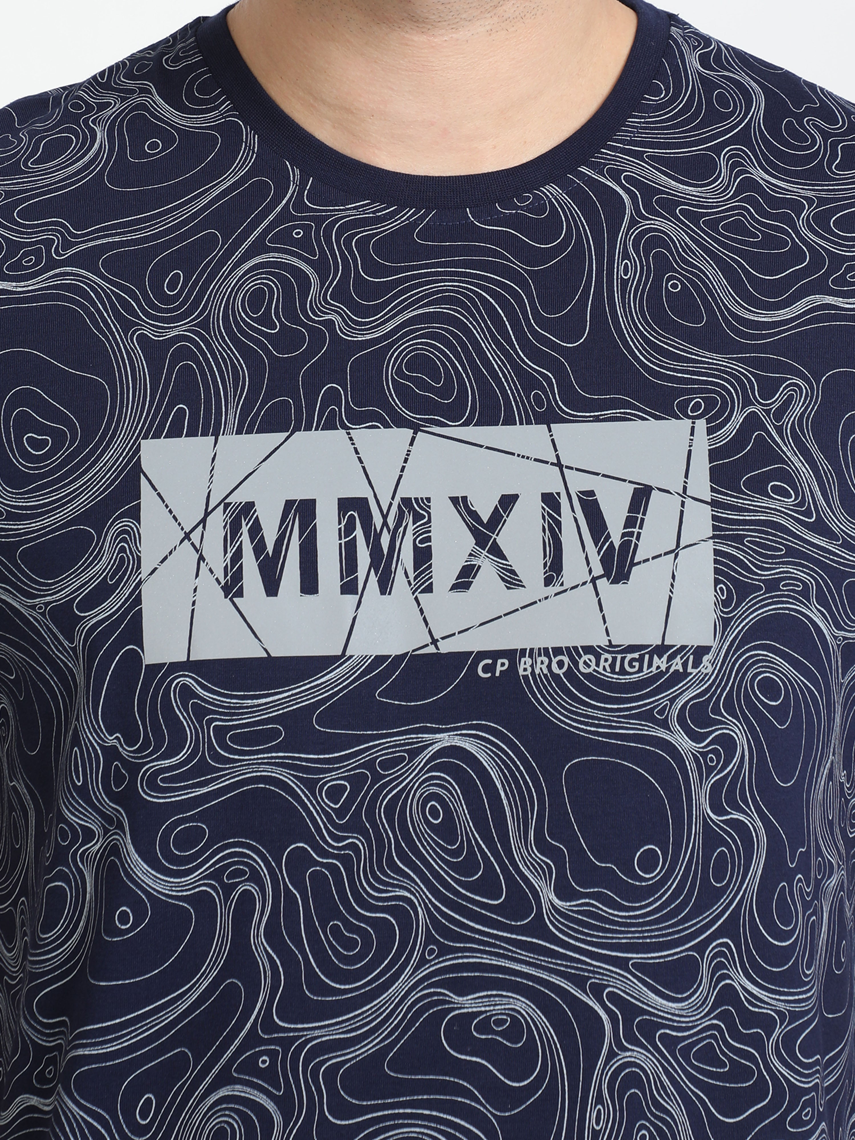 Classic Polo Mens Cotton Half Sleeves Floral Slim Fit Crew Neck Navy Blue Color T-Shirt | Brcn - 556 B Sf C