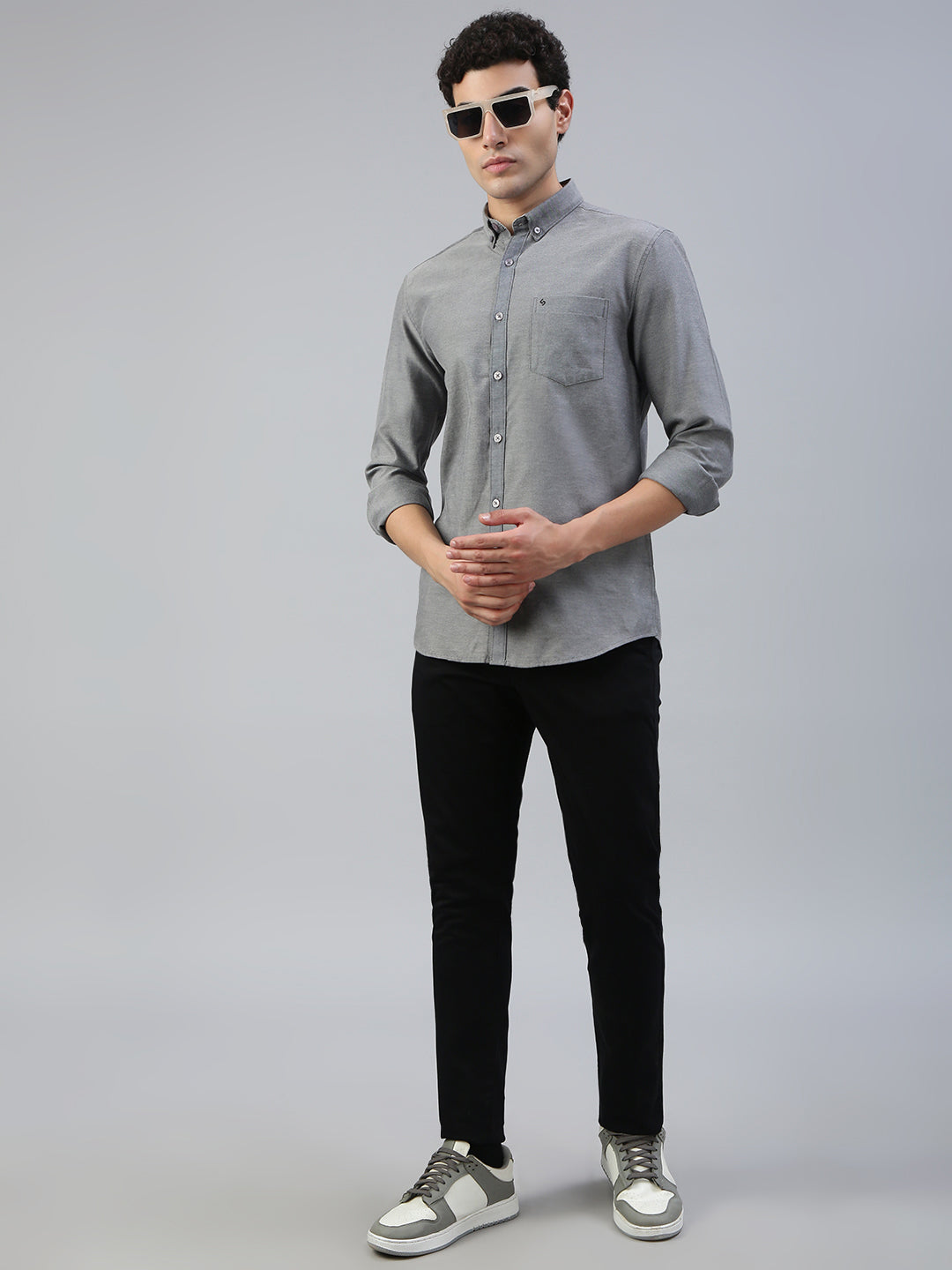 Classic Polo Men's Full Sleeve Charcoal Grey Polo Neck Slim Fit Solid Shirt||TOY-ENZO-BLACK MF FS