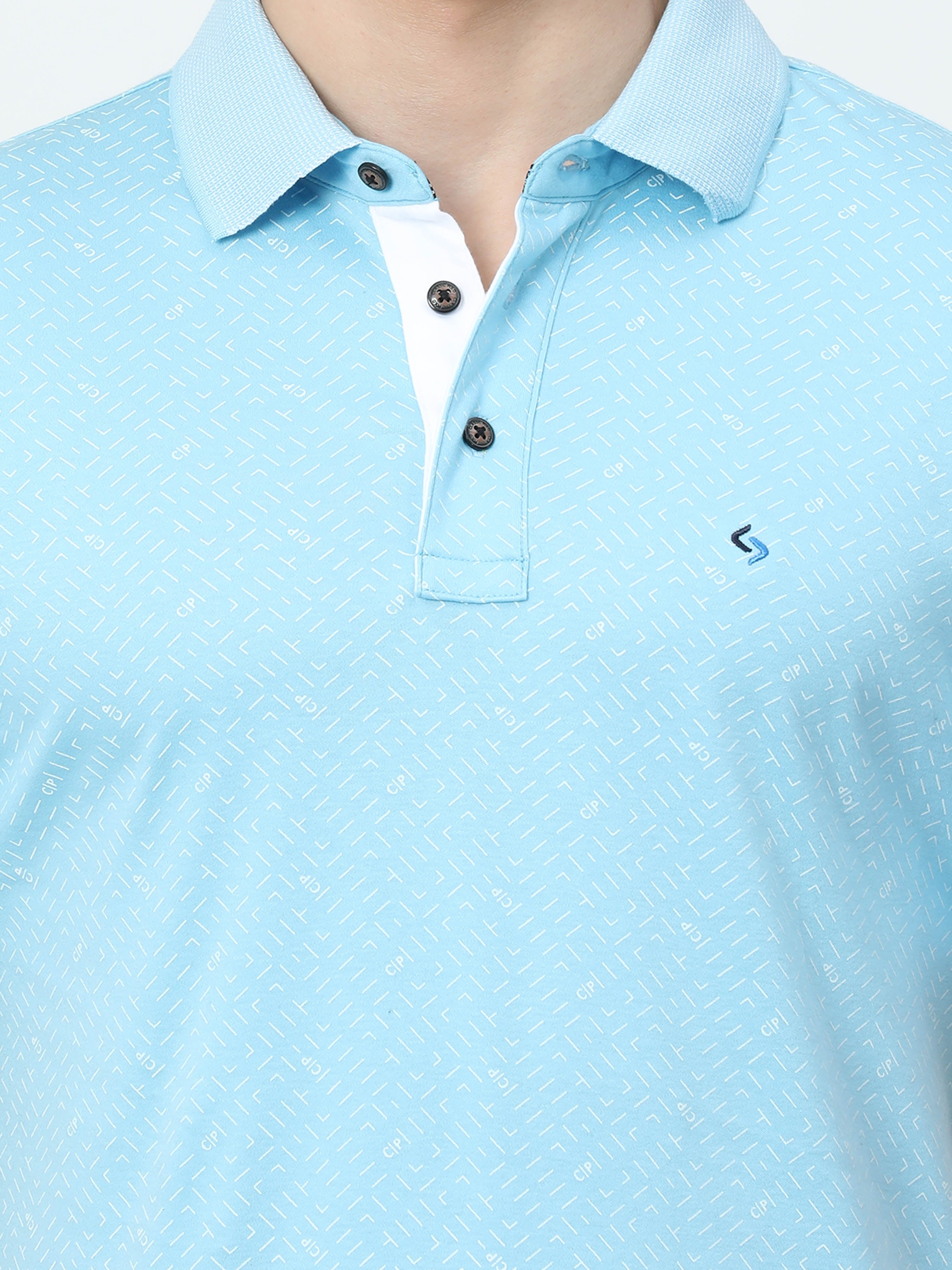 Classic Polo Mens Cotton Half Sleeves Printed Slim Fit Polo Neck Blue Color T-Shirt | Prm - 786 B Sf P