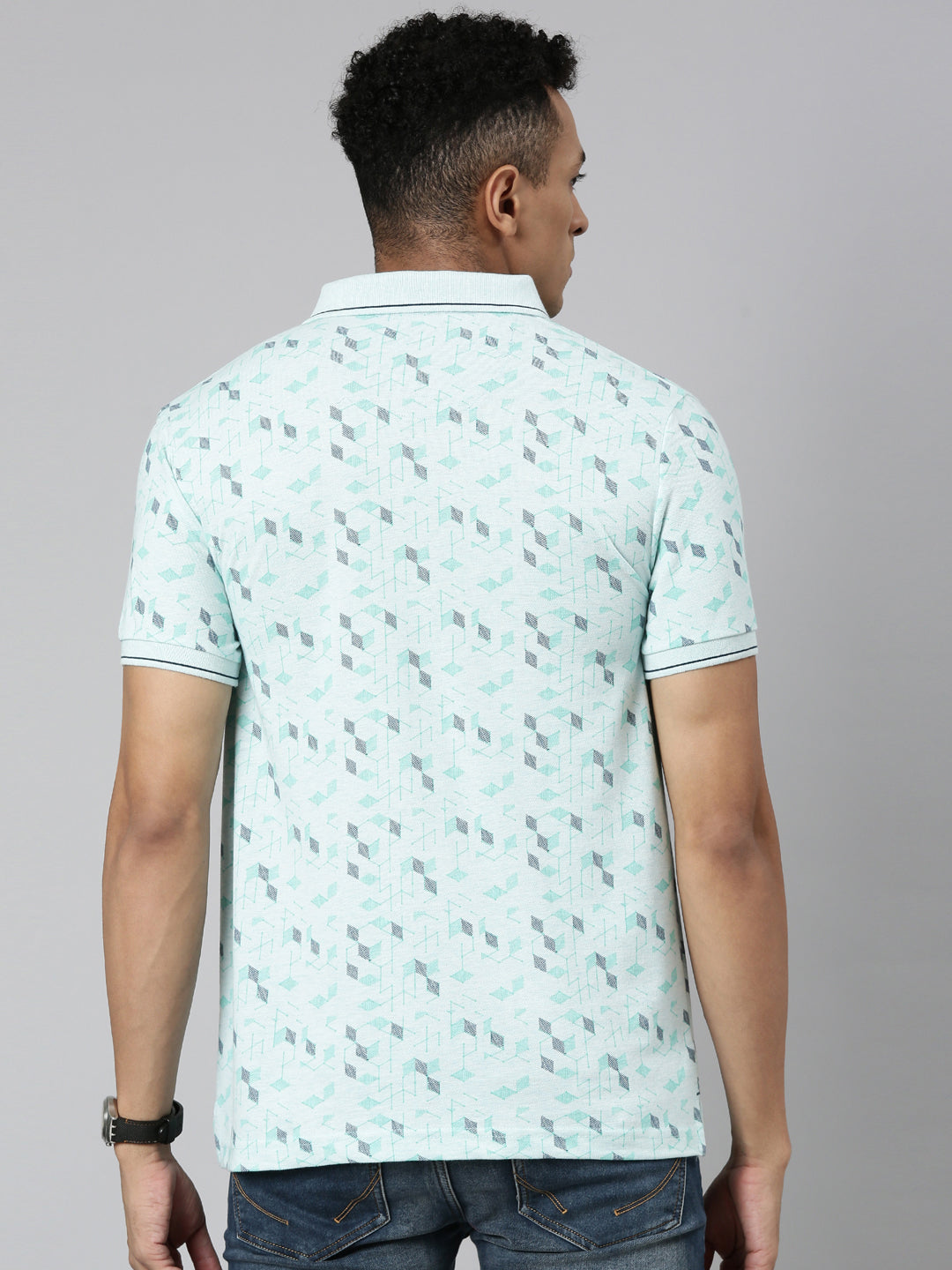 Classic Polo Men's Polo Neck Cotton Lt.Green Slim Fit Printed T-Shirt | BEAU-242 B SF P