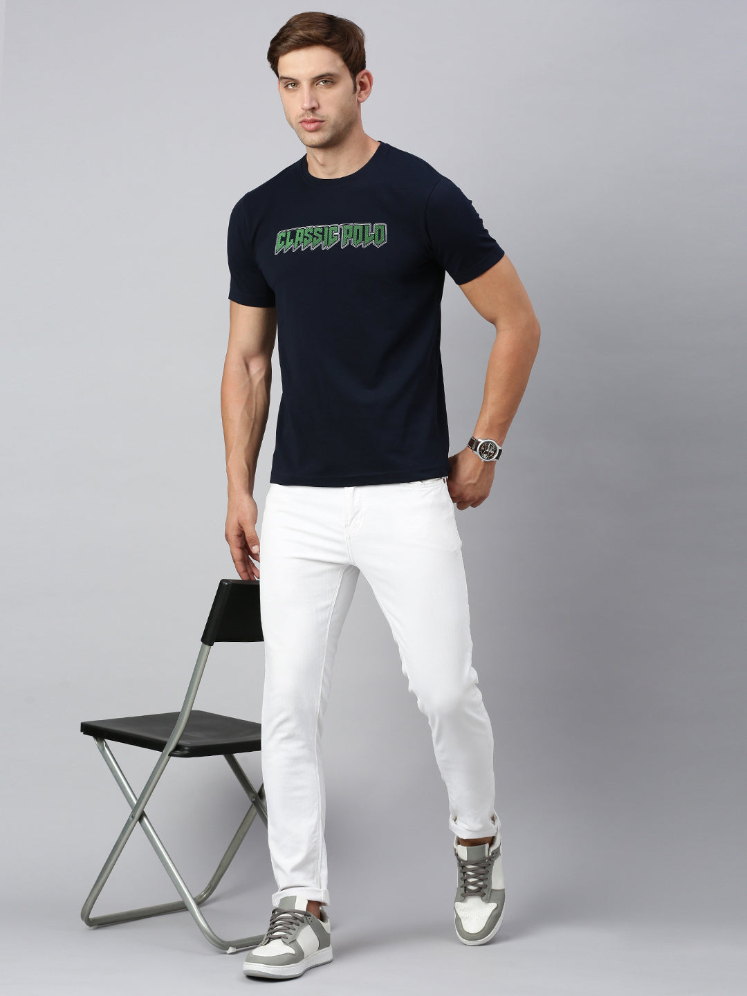 Classic Polo Men's Half Sleeve Black Crew Neck Slim Fit Printed T-Shirt | BALENO - 607 A SF C
