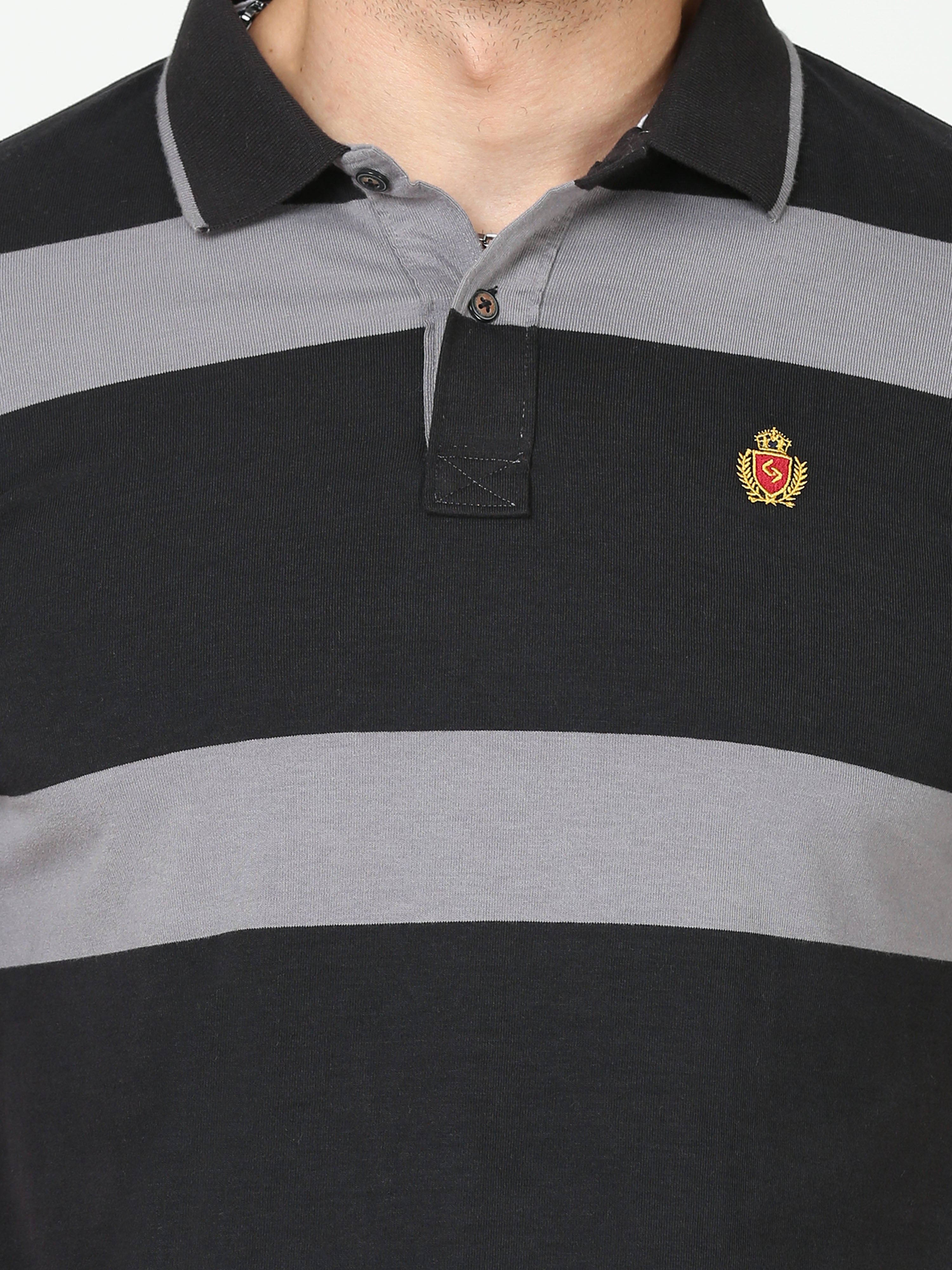Classic Polo Mens Cotton Half Sleeves Striped Slim Fit Polo Neck Black Color T-Shirt | Cpeg - 313 B Sf P