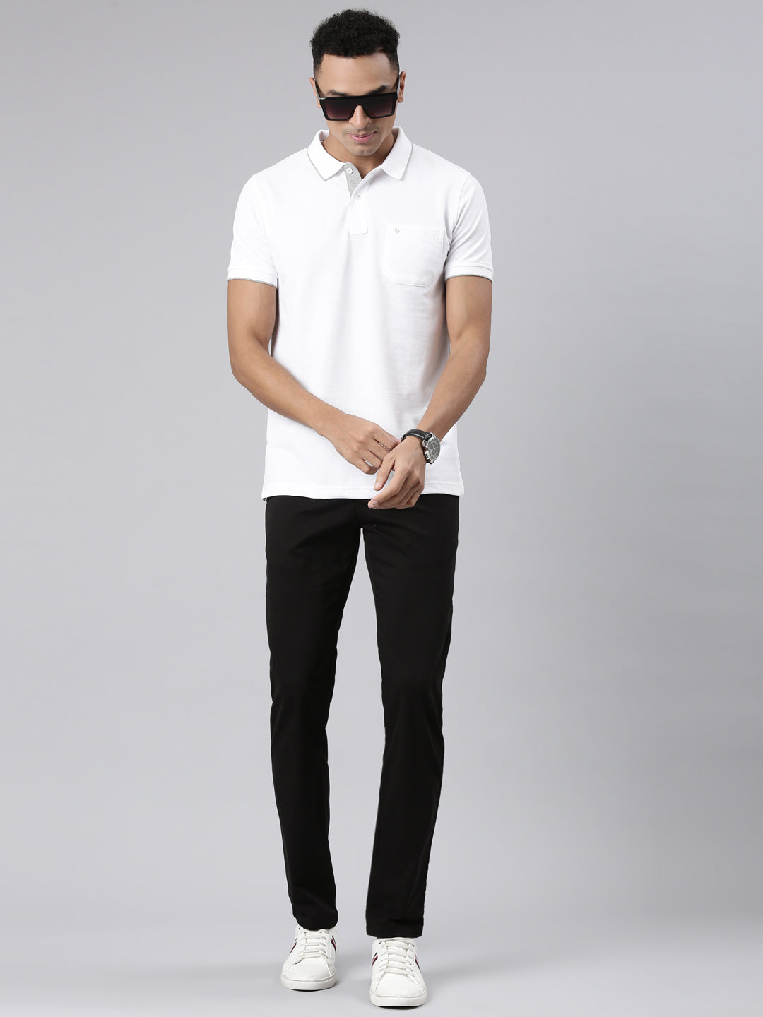 Classic Polo Men's Navy Blue Cotton Lycra Moderate Fit Trousers | TRS-CHINO-NVY MF LY