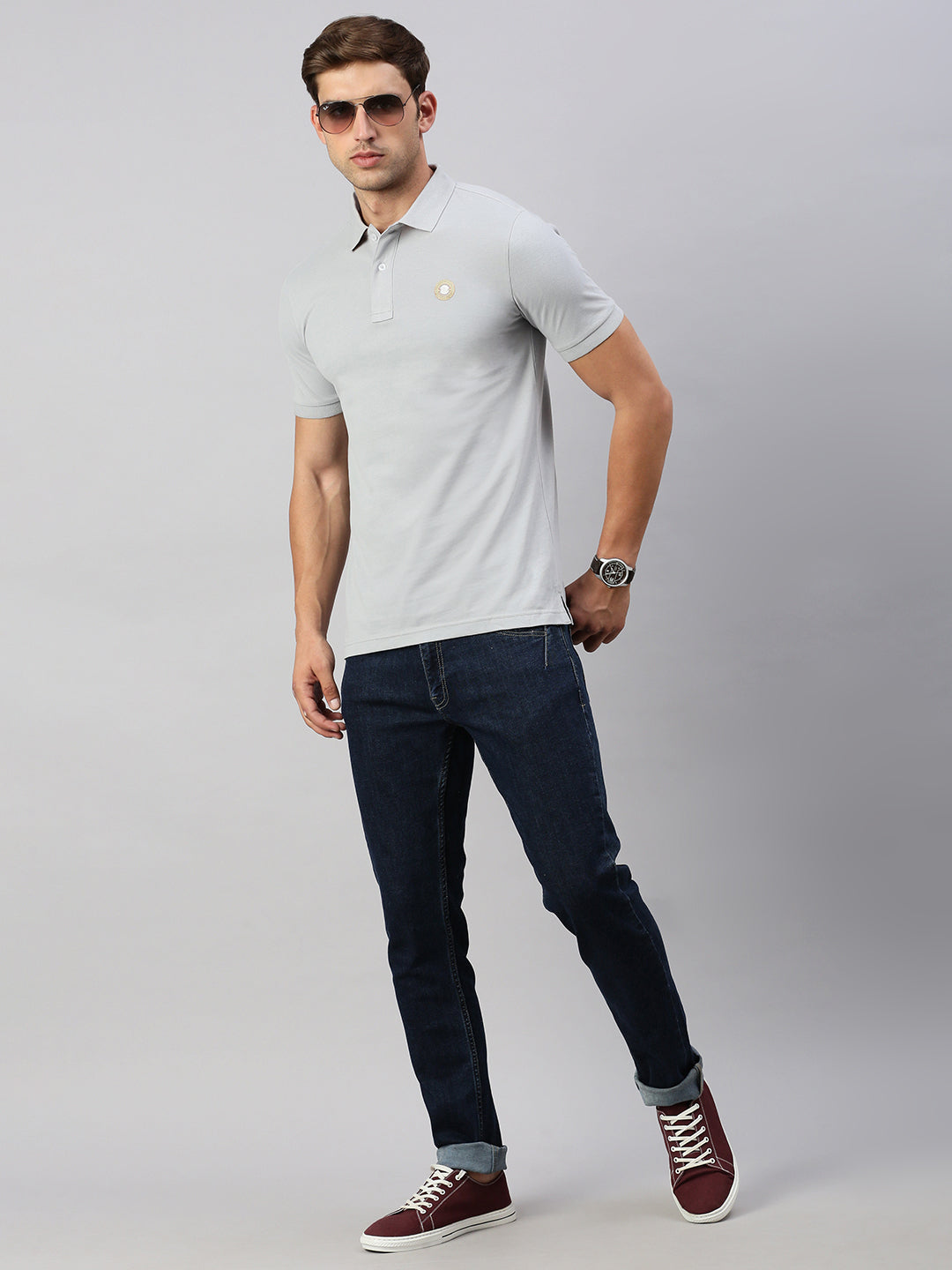 Classic Polo Men's Half Sleeve Grey Polo Neck Slim Fit Solid T-Shirt | PRM - 795 B SF P