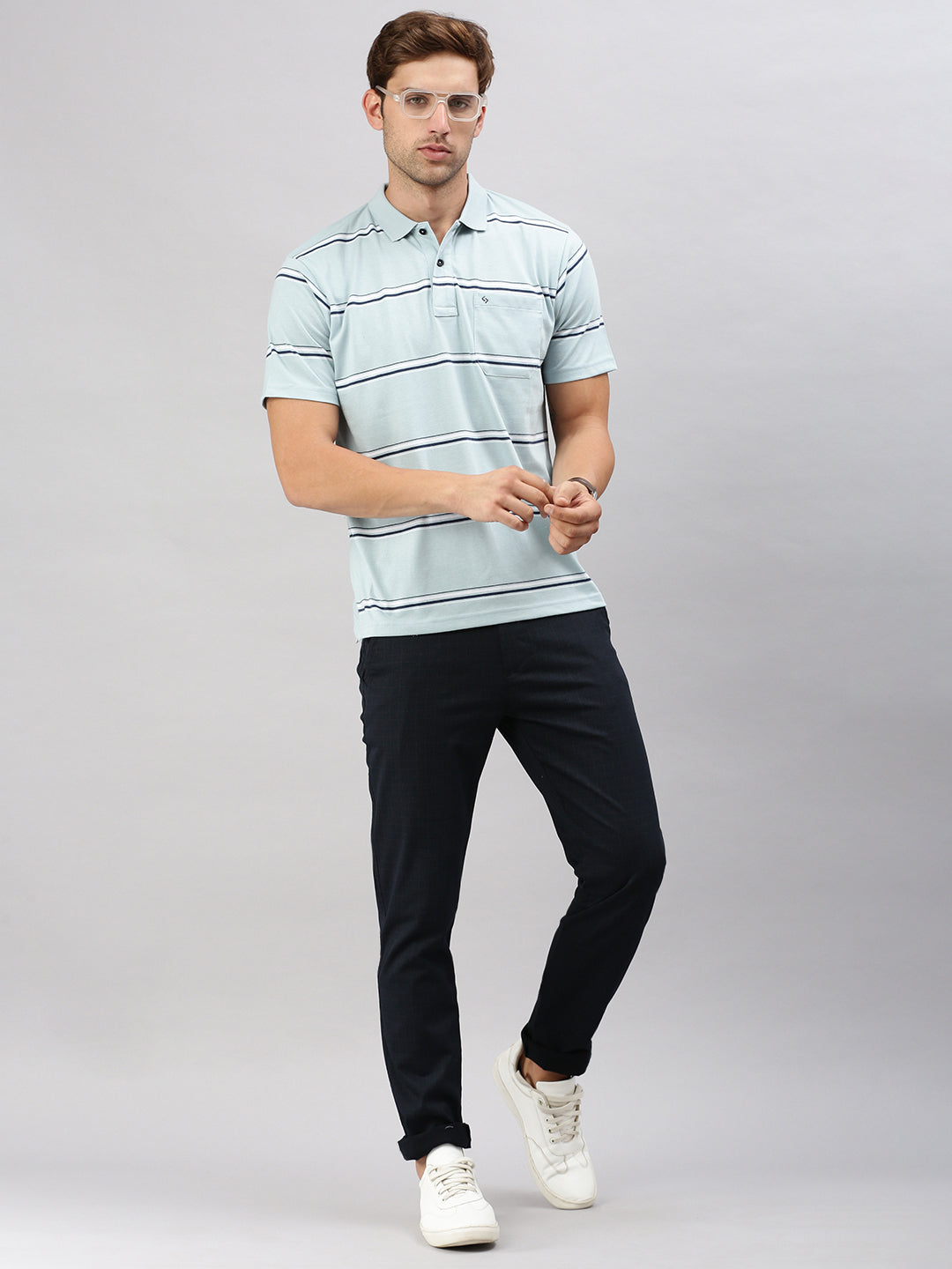 Classic Polo Men's Half Sleeve Lt. Blue Polo Neck Cotton Authentic Fit T Shirt | AVON - 586 B AF P