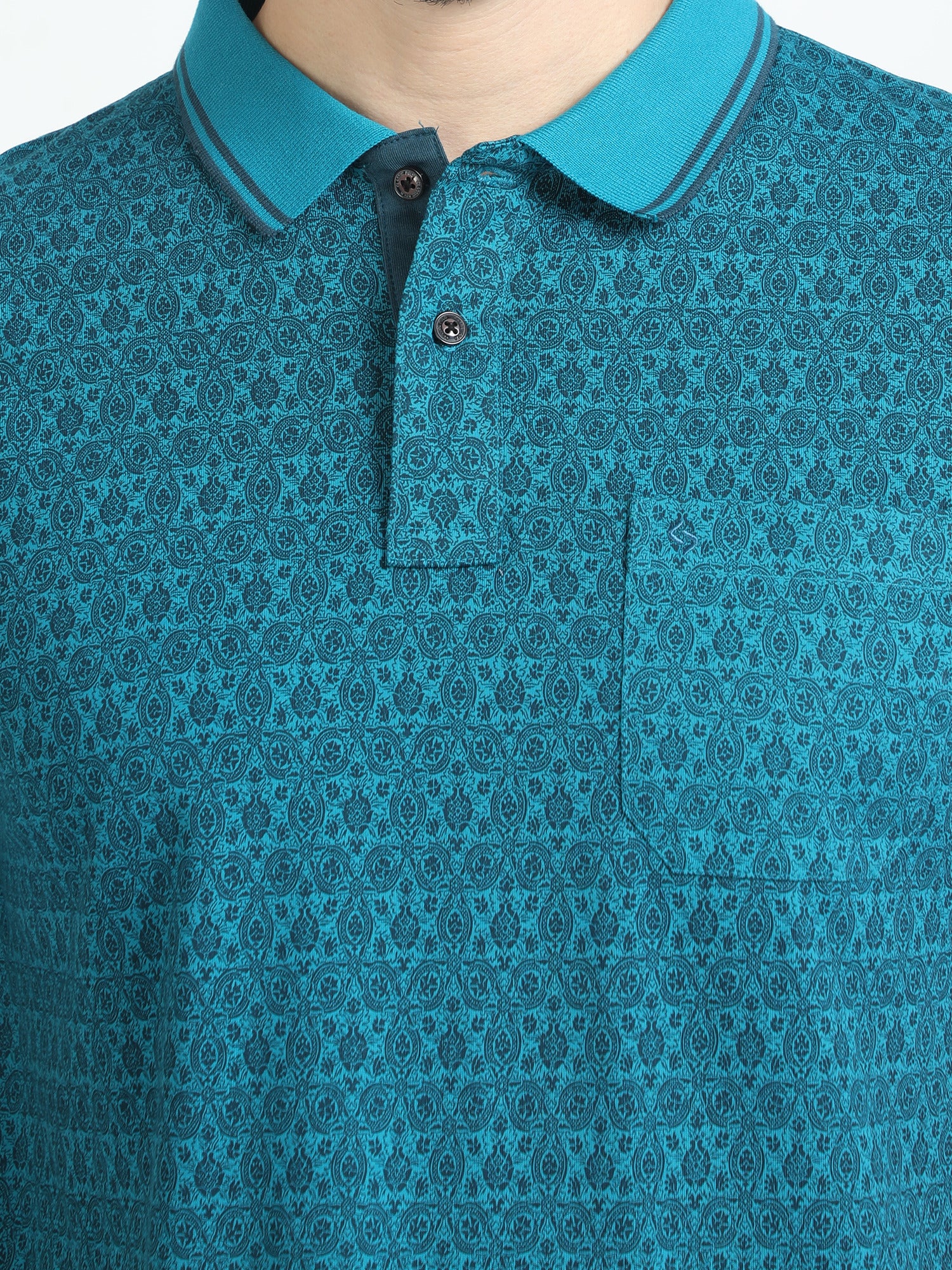 Classic Polo Mens Cotton Half Sleeves Floral Slim Fit Polo Neck Turqoise Color T-Shirt | Bello - 229 A Sf P