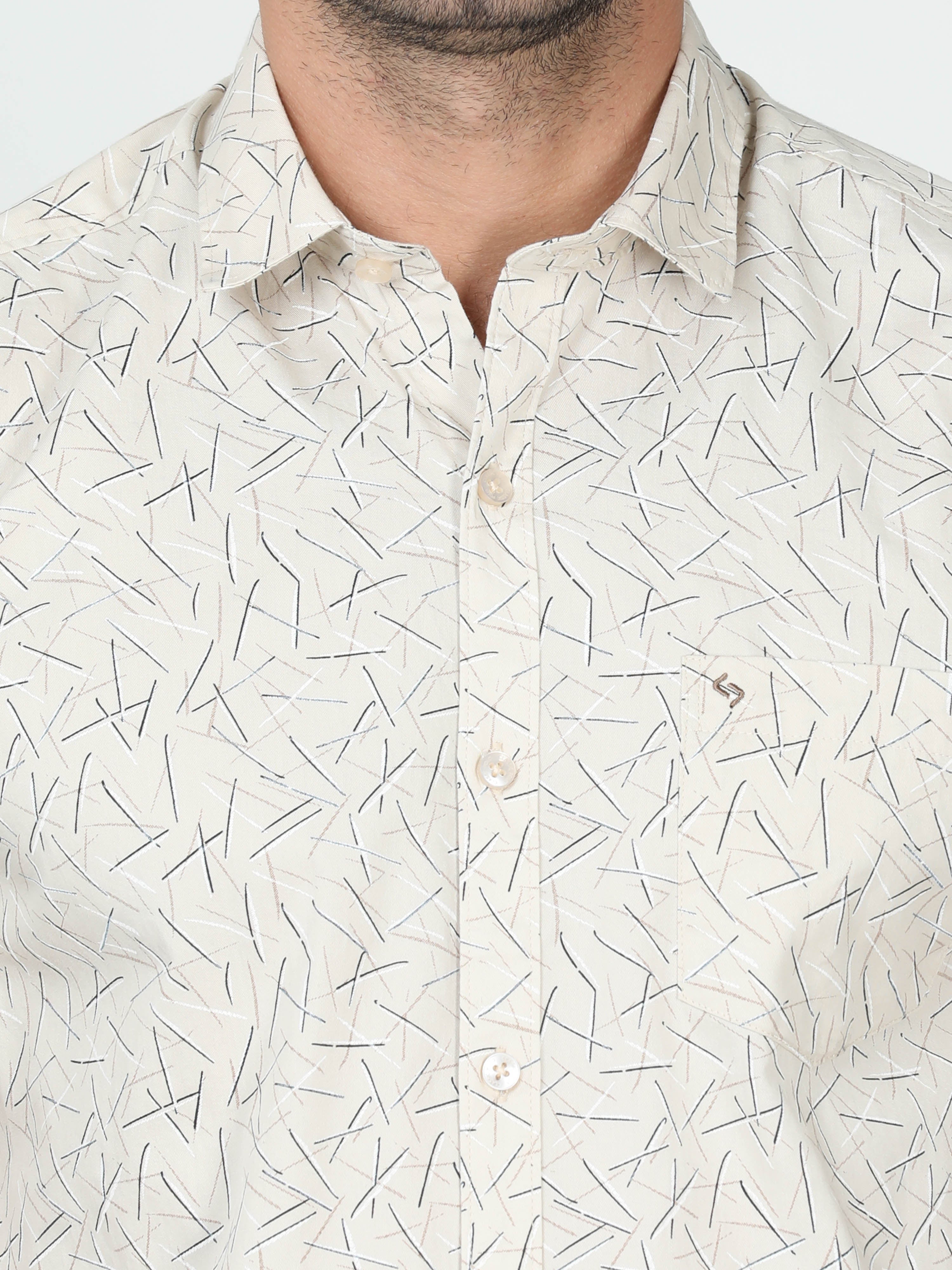Classic Polo Mens Cotton Half Sleeve Slim Fit Polo Neck Cream Color Woven Shirt | So1-03 B-HS-PRT-SF