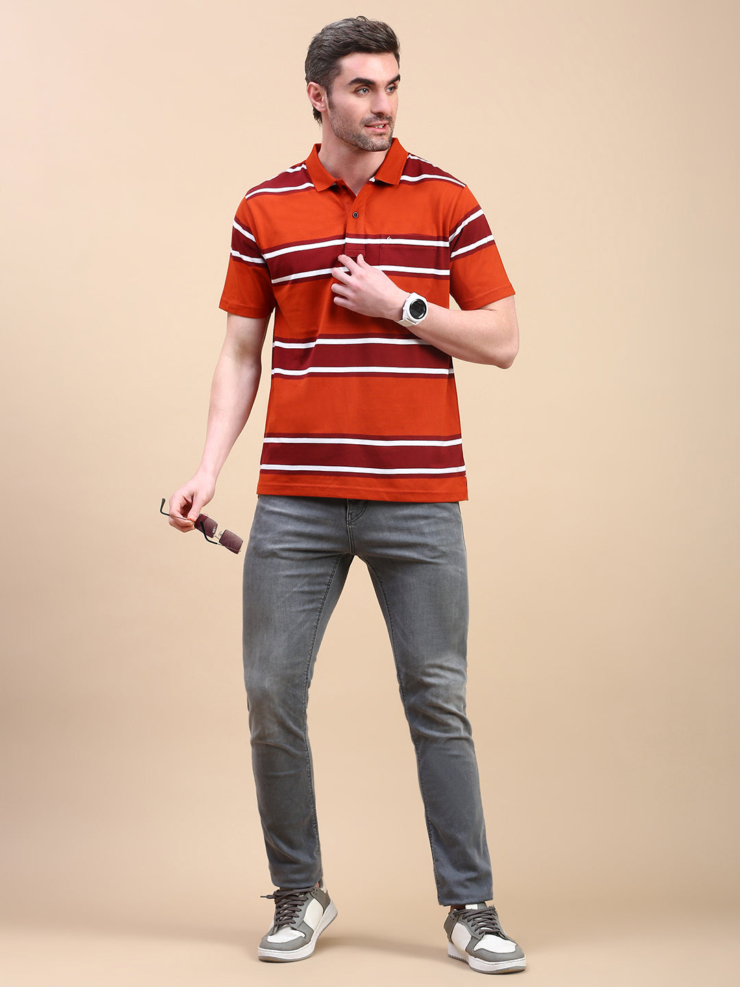 Classic Polo Men's Half Sleeve Multicolor Polo Neck Authentic Fit Striped T-Shirt||AVON - 614 A AF P