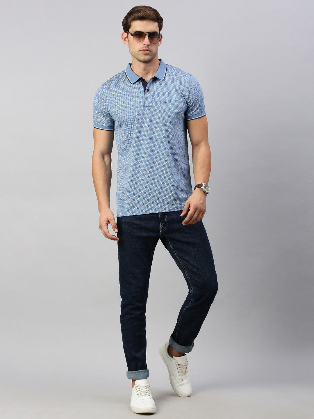 Classic Polo Men's Half Sleeve Blue Polo Neck Cotton Slim Fit T Shirt | BELLO - 291 B SF P