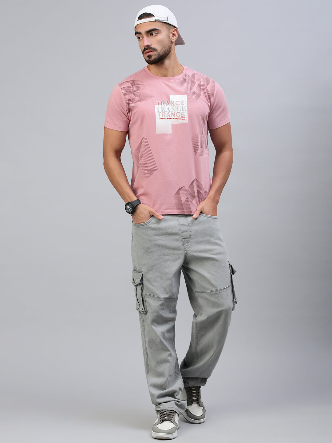 Classic Polo Men's Half Sleeve Dark Pink Crew Neck Slim Fit Printed T-Shirt||BALENO - 623 A SF C