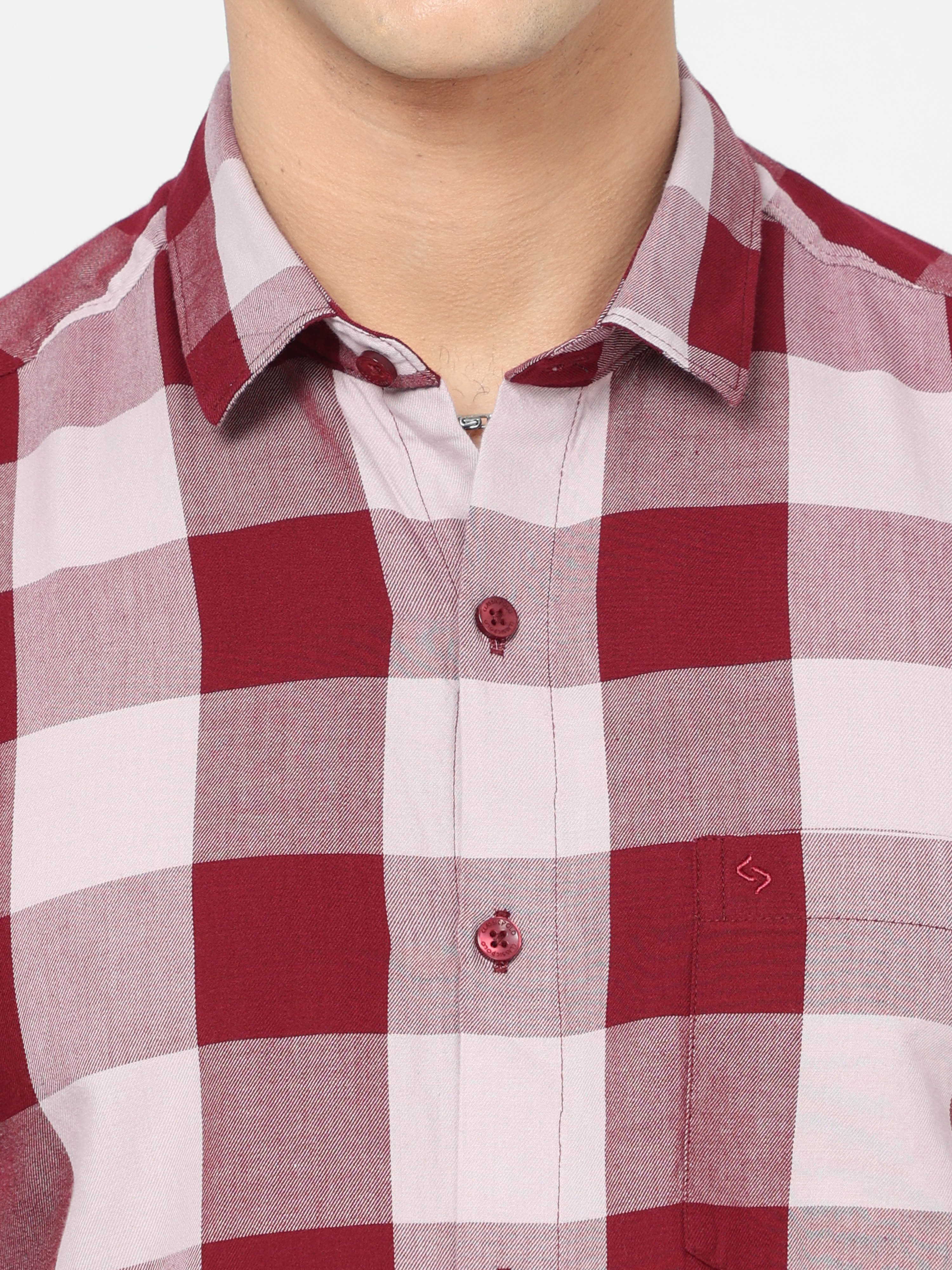 Classic Polo Mens Cotton Full Sleeve Checked Slim Fit Polo Neck Maroon Color Woven Shirt | SO1-156 A-FS-CHK