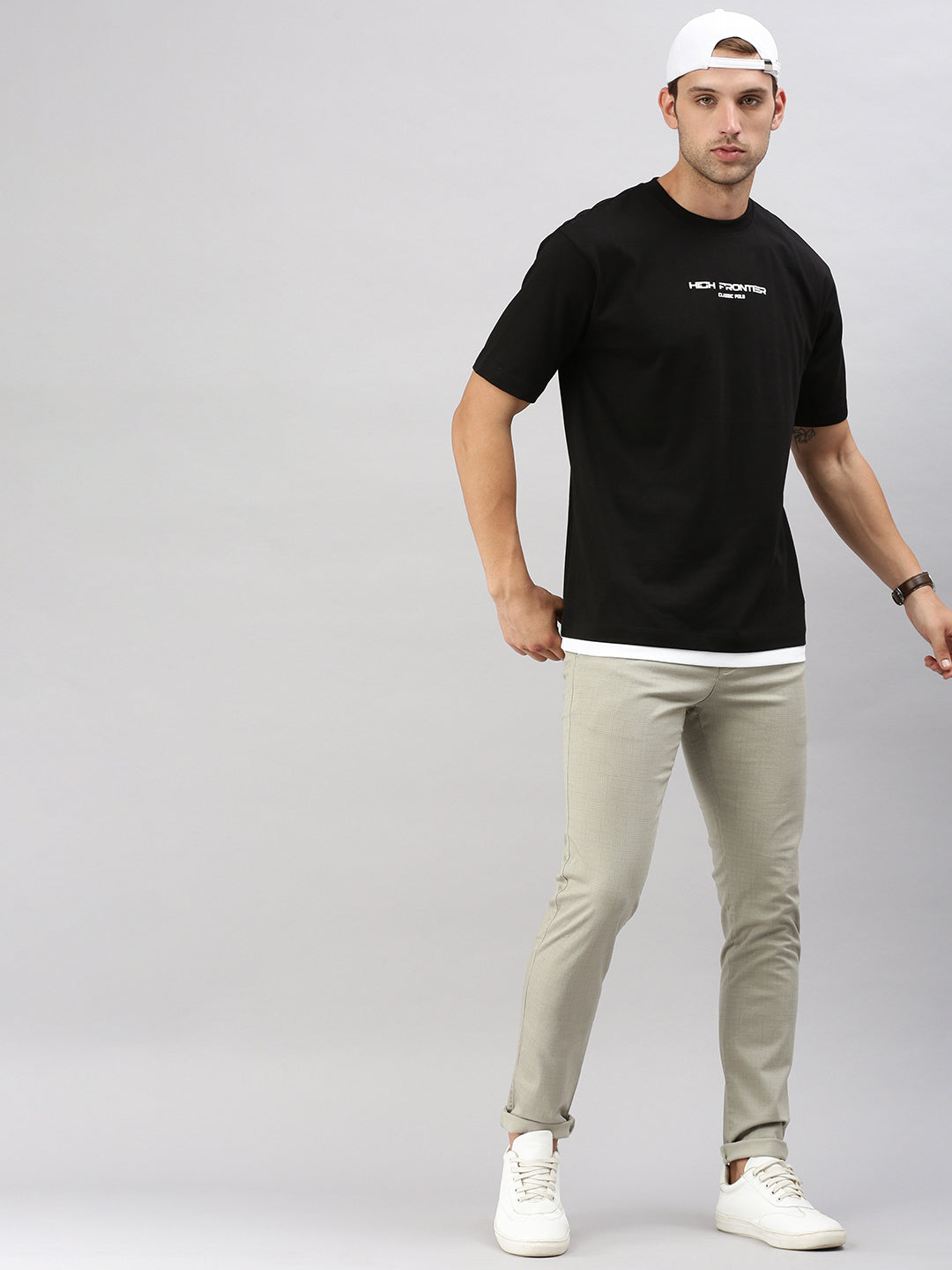 Classic Polo Men's Half Sleeve Black Crew Neck Slim Fit Printed Oversized T-Shirt | GENX-CREW 53 B SF C