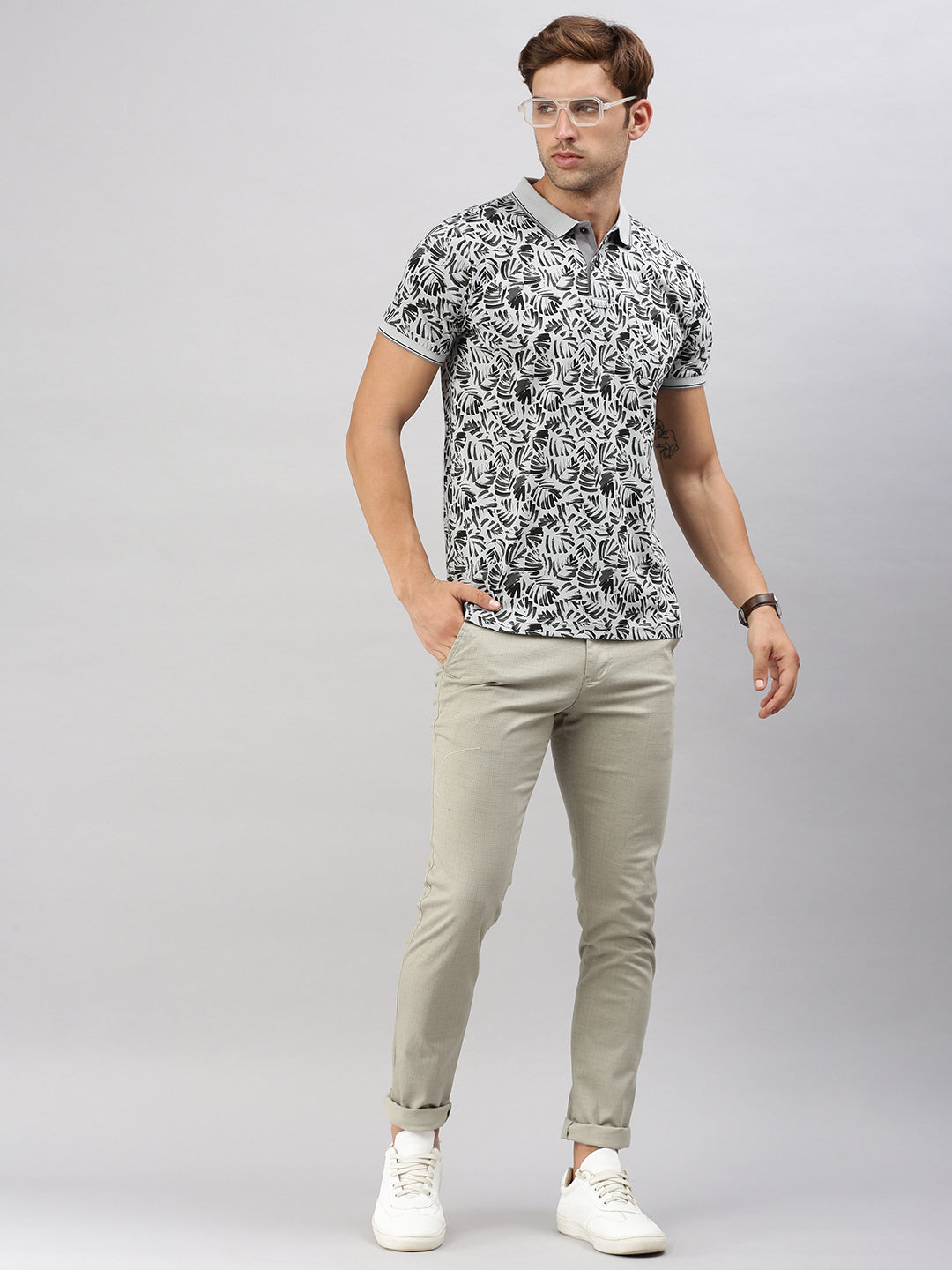 Classic Polo Men's Half Sleeve Grey/Black Polo Neck Cotton Slim Fit T Shirt | BELLO - 296 A SF P